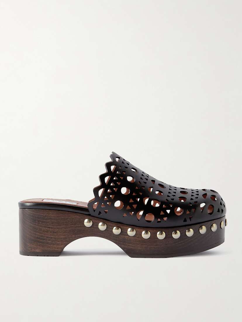 Alaïa 60 Studded Laser-cut Leather Platform Clogs