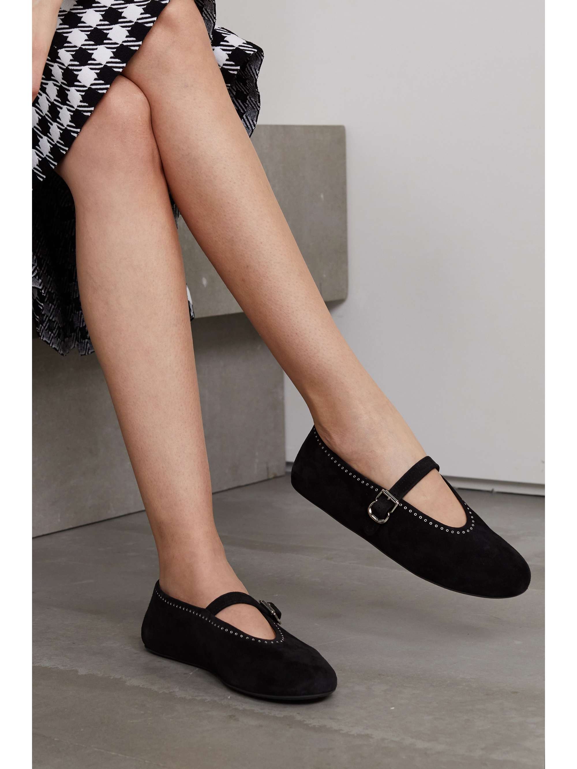 ALAÏA Crystal-embellished leather ballet flats