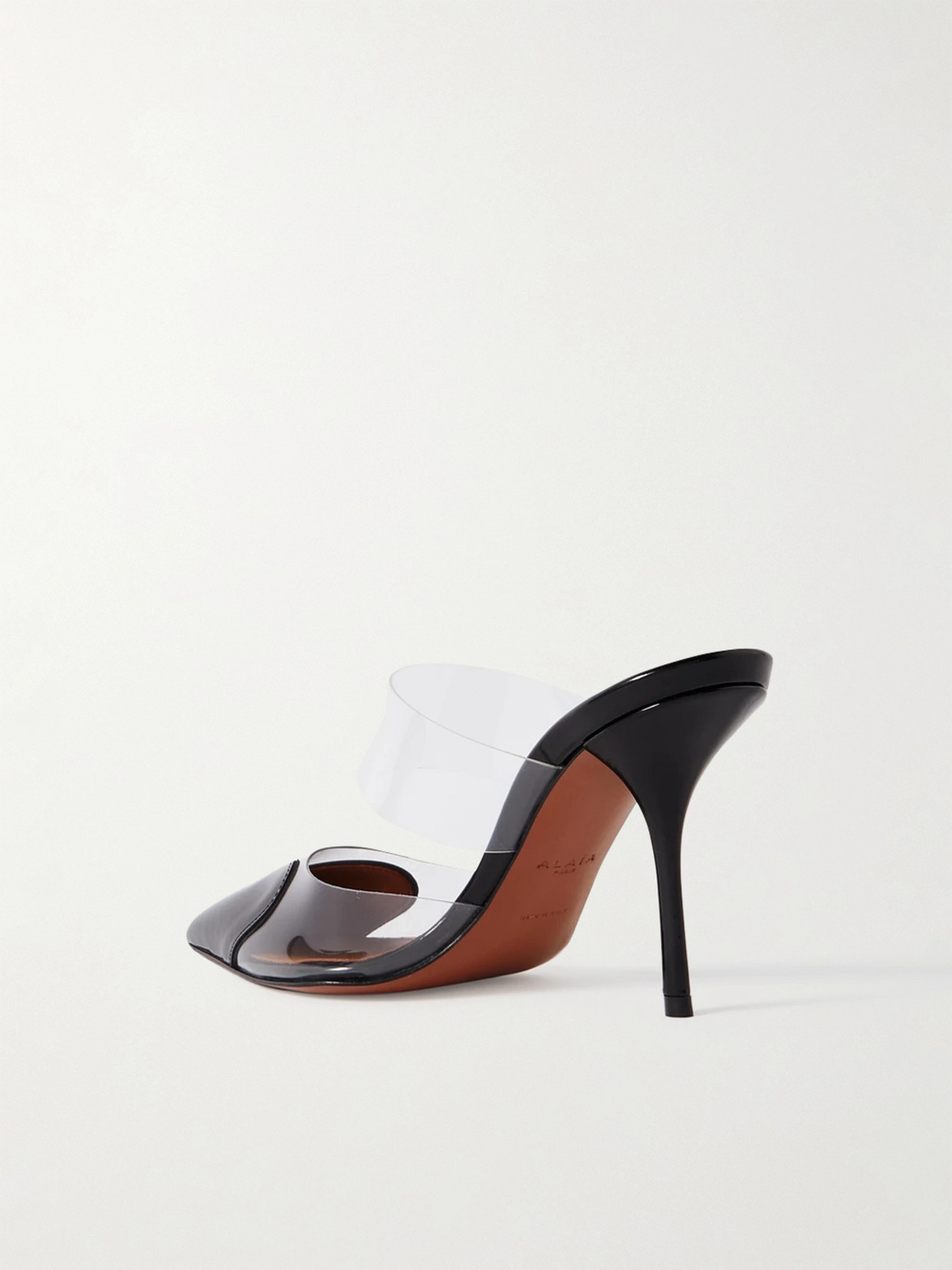 ALAÏA CŒUR 90 PU AND PATENT-LEATHER POINT-TOE MULES 