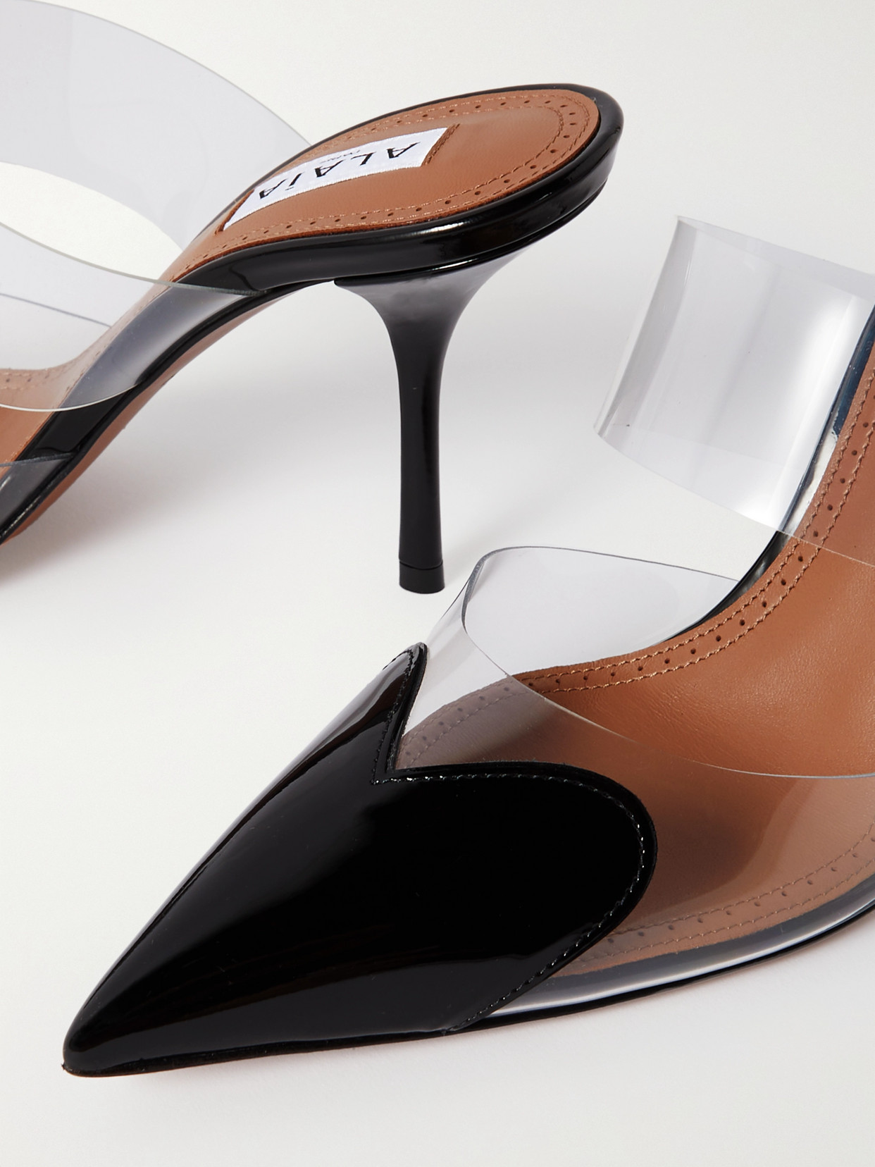 Shop Alaïa Cœur 90 Pu And Patent-leather Point-toe Mules In Black
