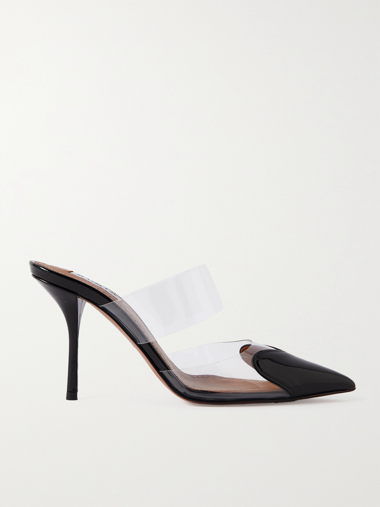 ALAÏA CŒUR 90 PU AND PATENT-LEATHER POINT-TOE MULES 