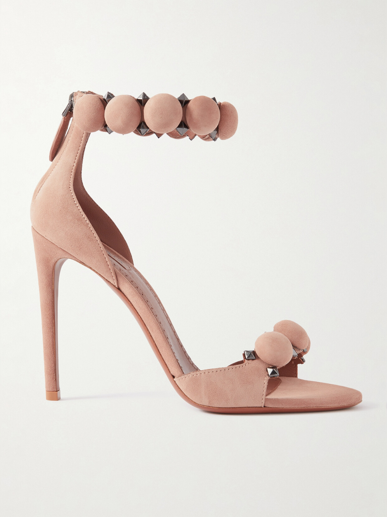 ALAÏA LA BOMBE 110 STUDDED SUEDE SANDALS