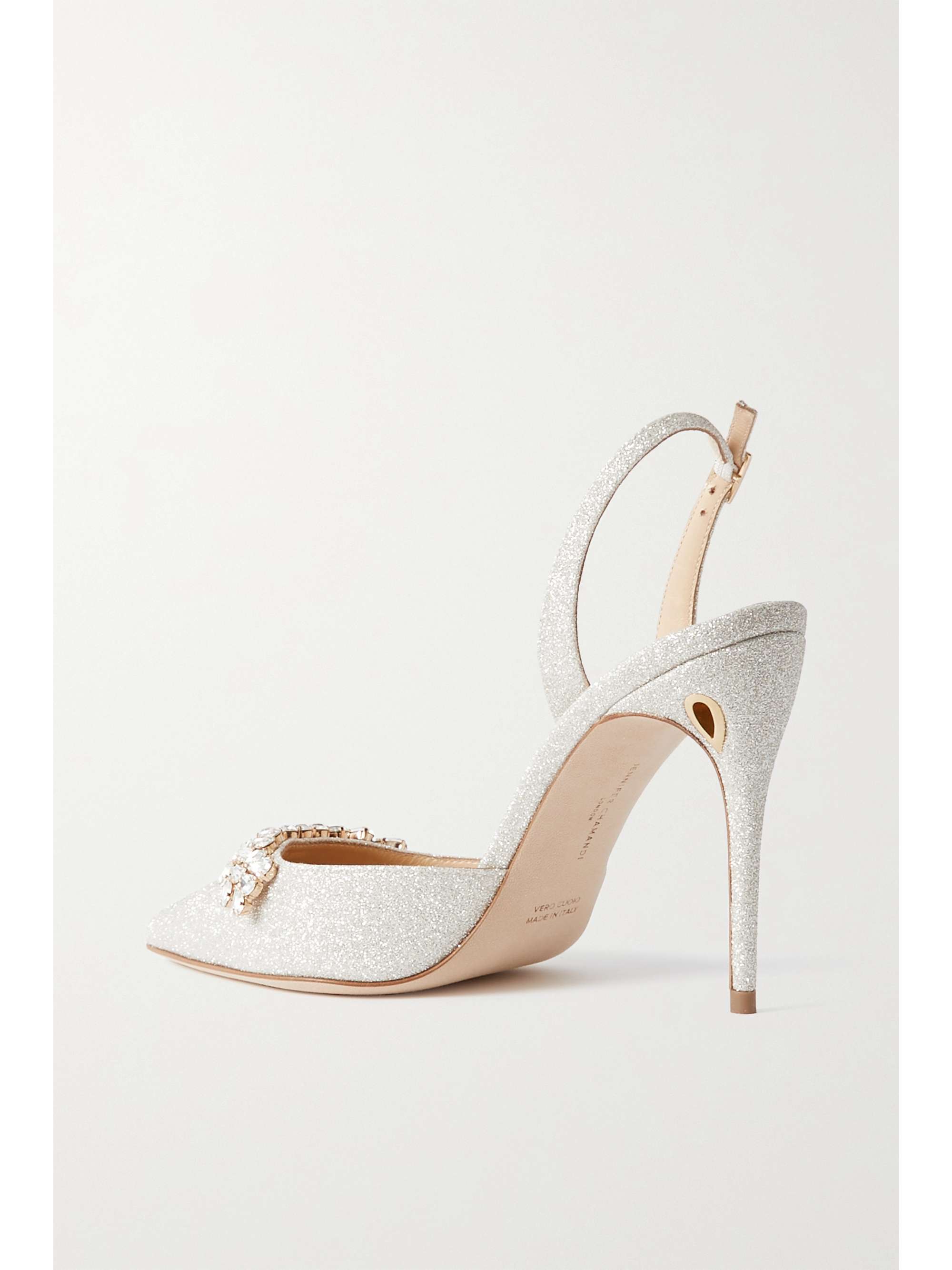 JENNIFER CHAMANDI Vittorio 105 crystal-embellished glittered leather slingback pumps