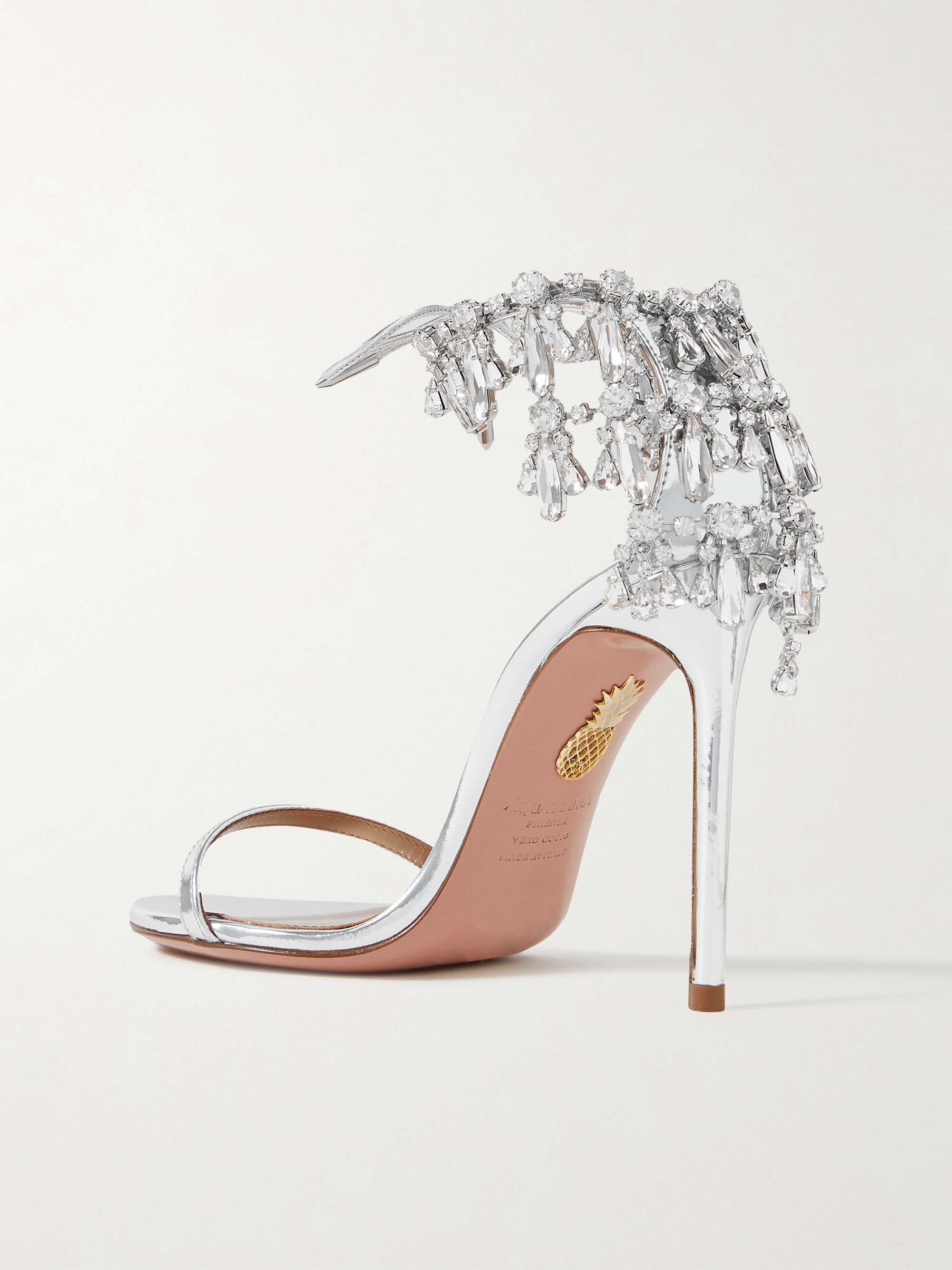 AQUAZZURA Moonwalk 105 crystal-embellished metallic leather sandals