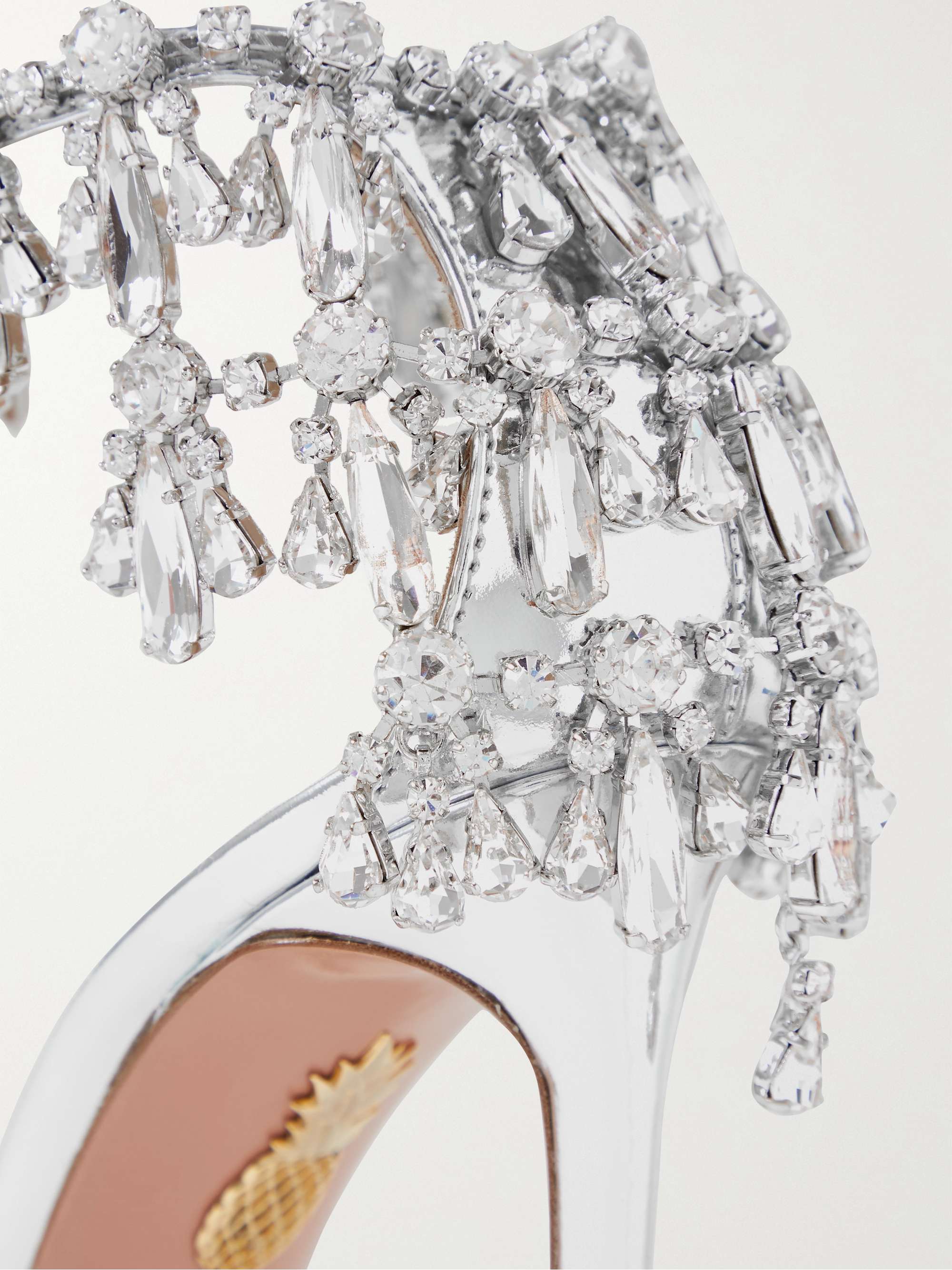 AQUAZZURA Moonwalk 105 crystal-embellished metallic leather sandals