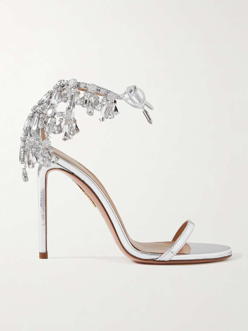 Aquazzura Moonwalk 105 Crystal-embellished Metallic Leather Sandals