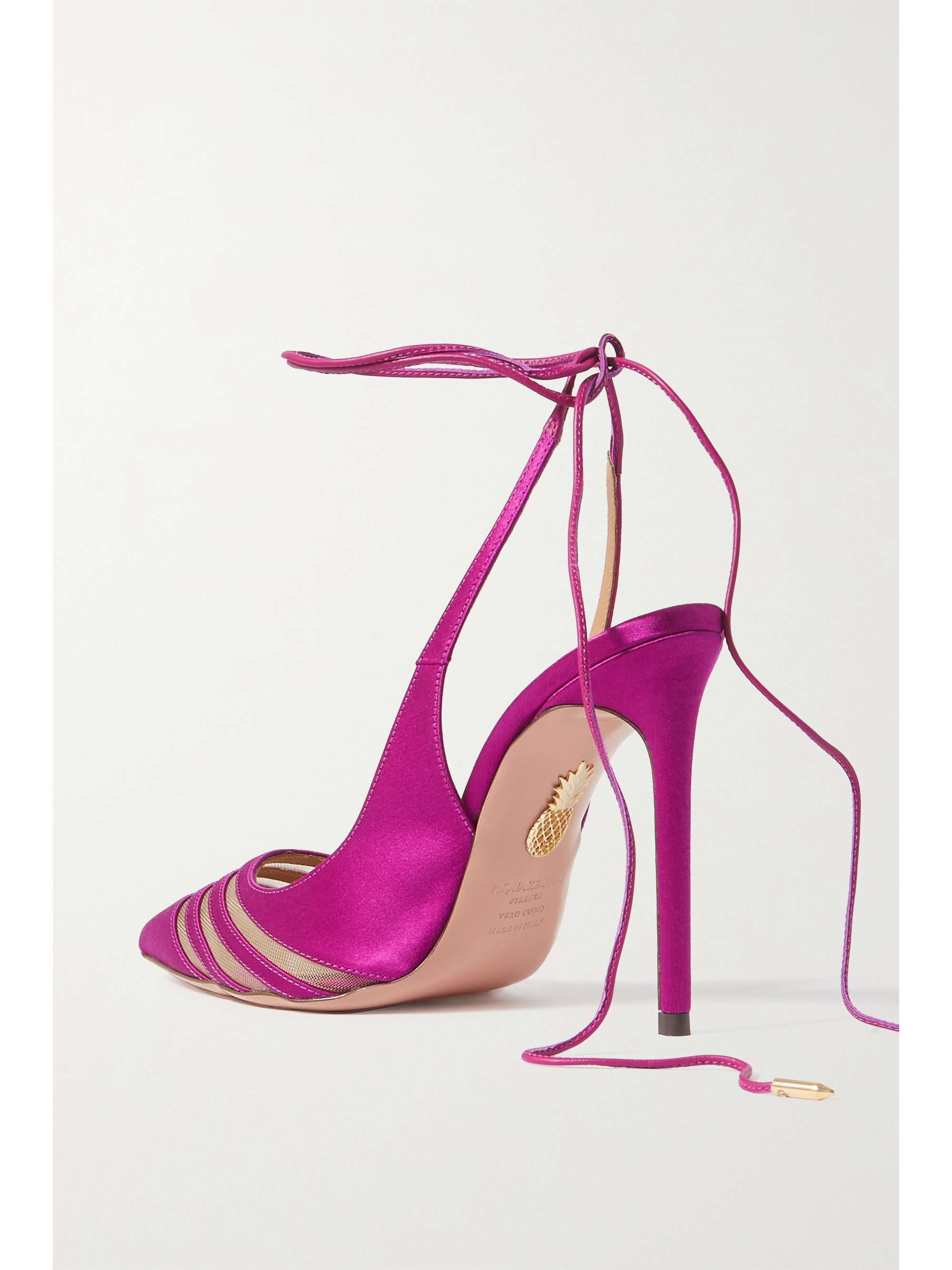 AQUAZZURA Unfaithful 105 mesh-trimmed satin pumps