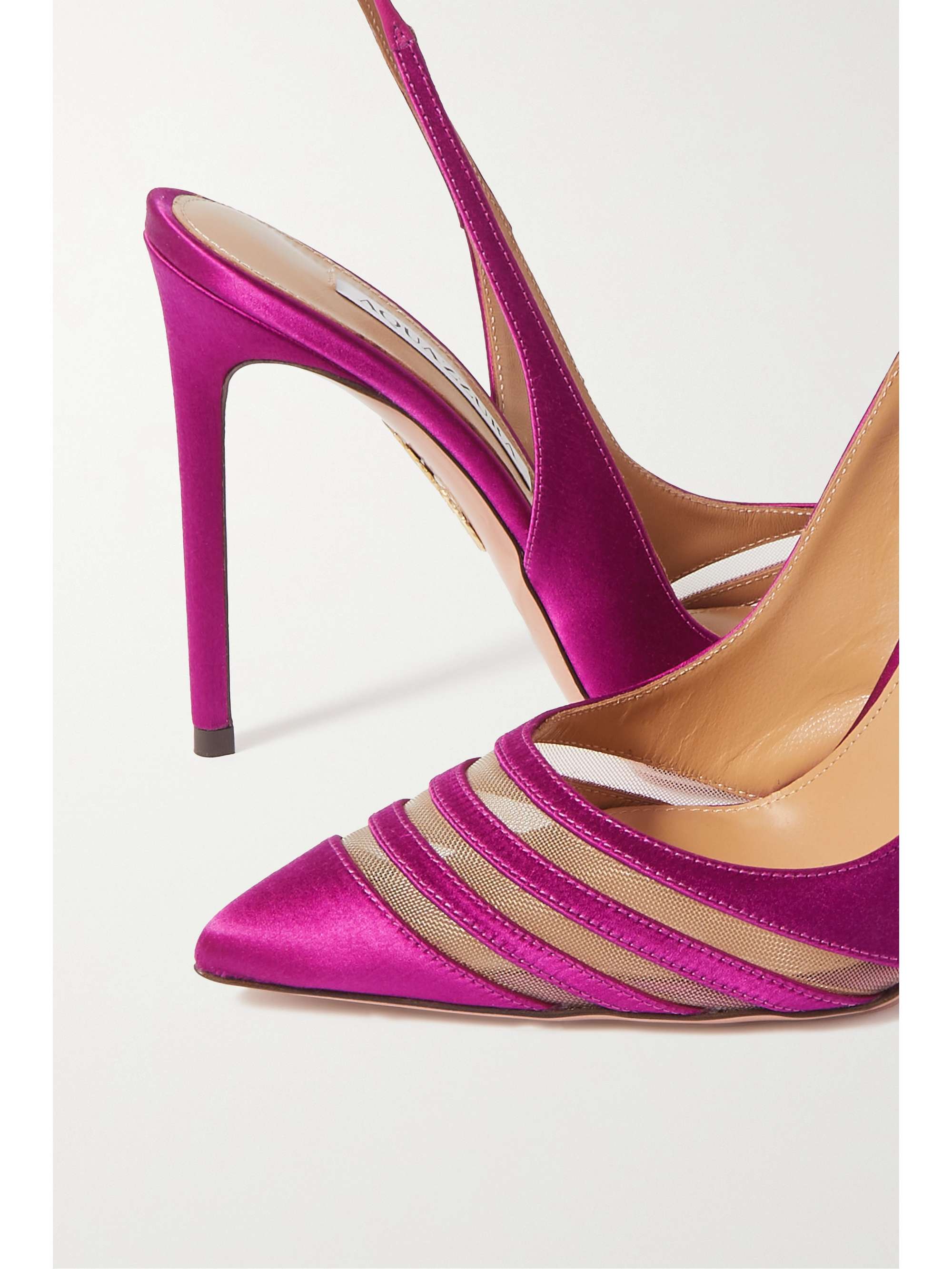 AQUAZZURA Unfaithful 105 mesh-trimmed satin pumps
