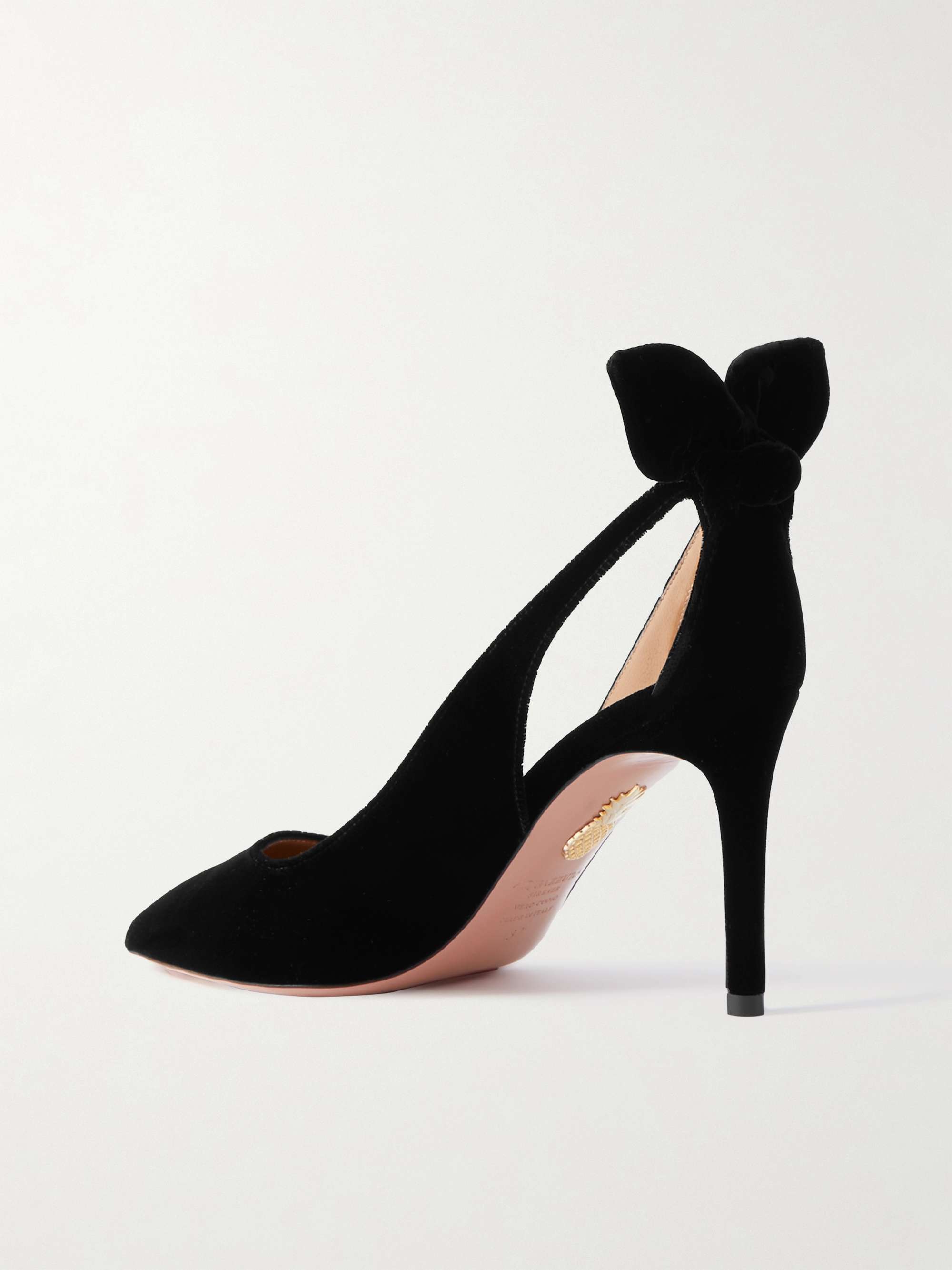 AQUAZZURA Bow Tie 85 velvet pumps NETAPORTER