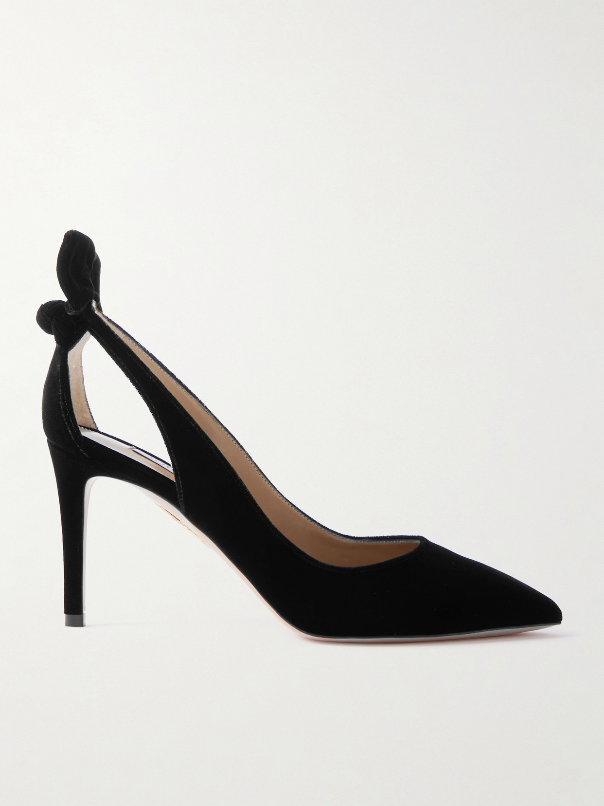 Shop Aquazzura Bow Tie 85 Velvet Pumps In Black