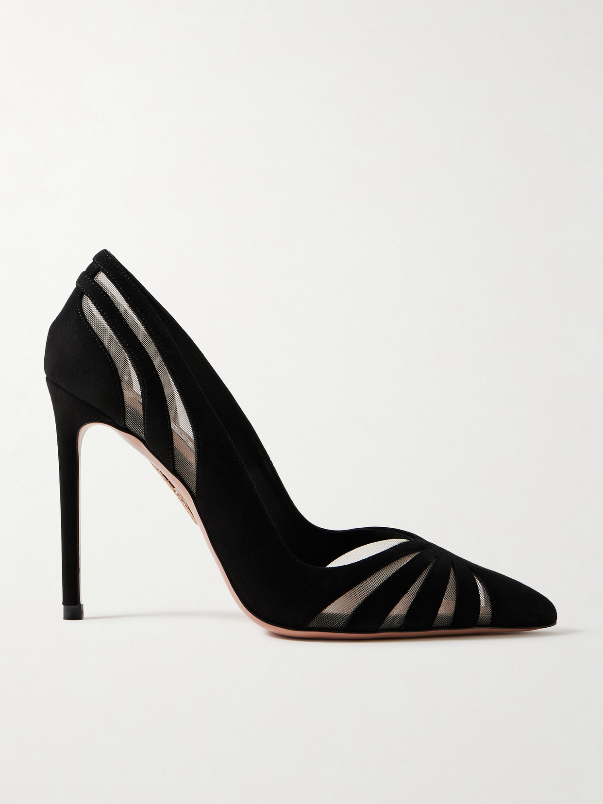 Shop Aquazzura The Spy 105 Mesh-paneled Suede Pumps In Black