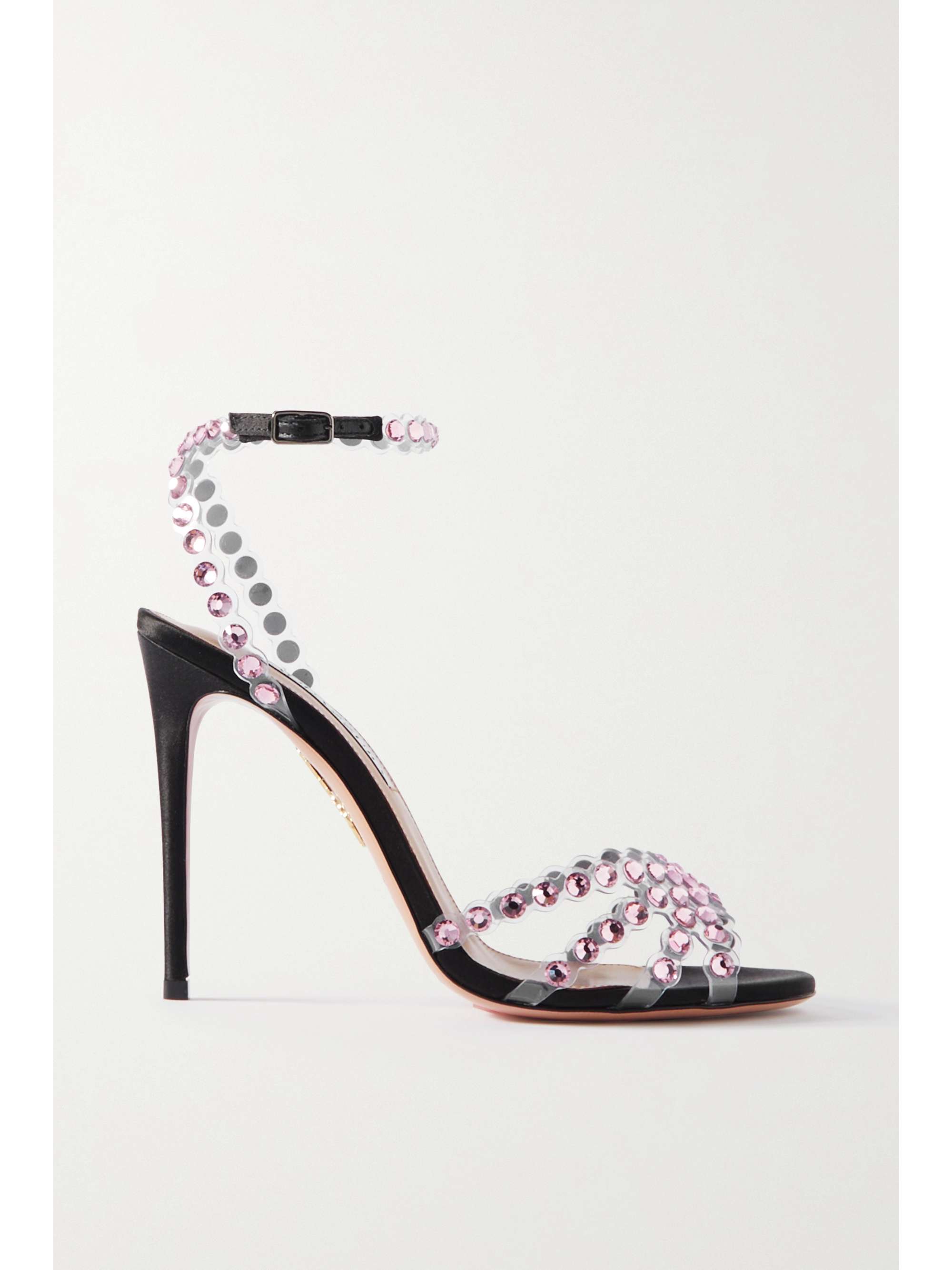Black Tequila 105 Metallic Leather Trimmed Crystal Embellished Pvc Sandals Aquazzura Net A Porter
