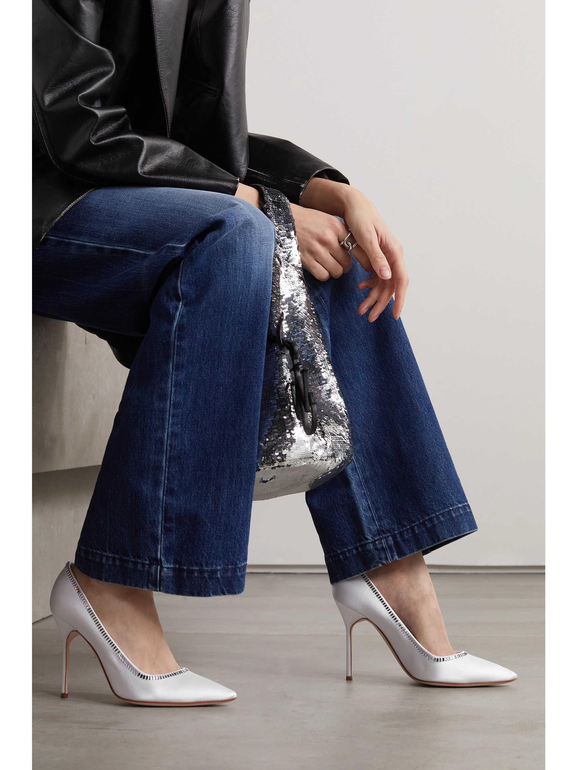 MANOLO BLAHNIK BB 105 crystal-embellished satin pumps thumbnail