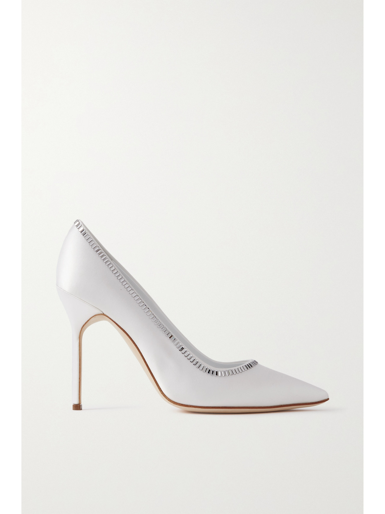 Manolo Blahnik Bb 105 Crystal-embellished Satin Pumps In White | ModeSens