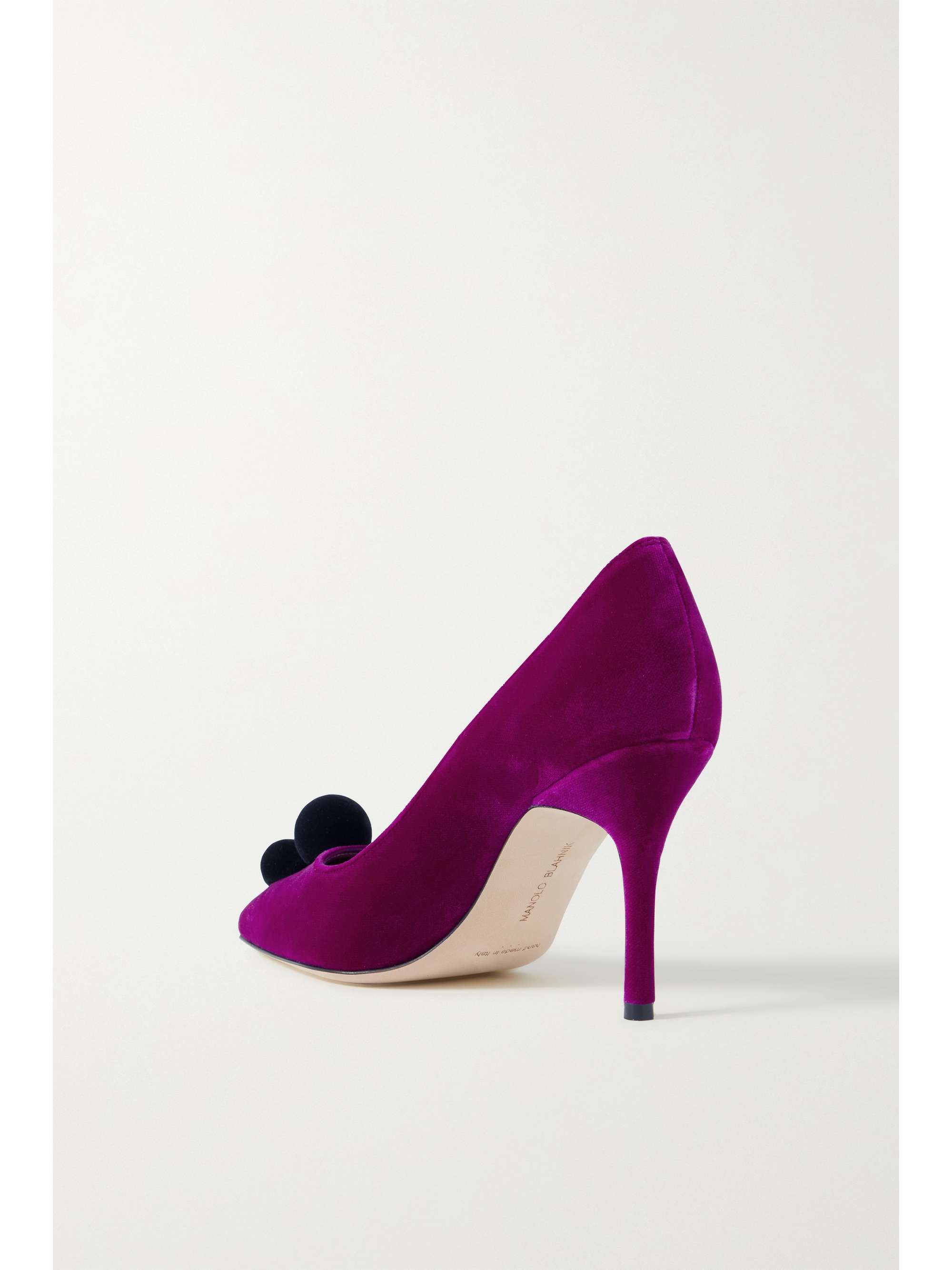 MANOLO BLAHNIK Piera 90 pompom-embellished velvet pumps