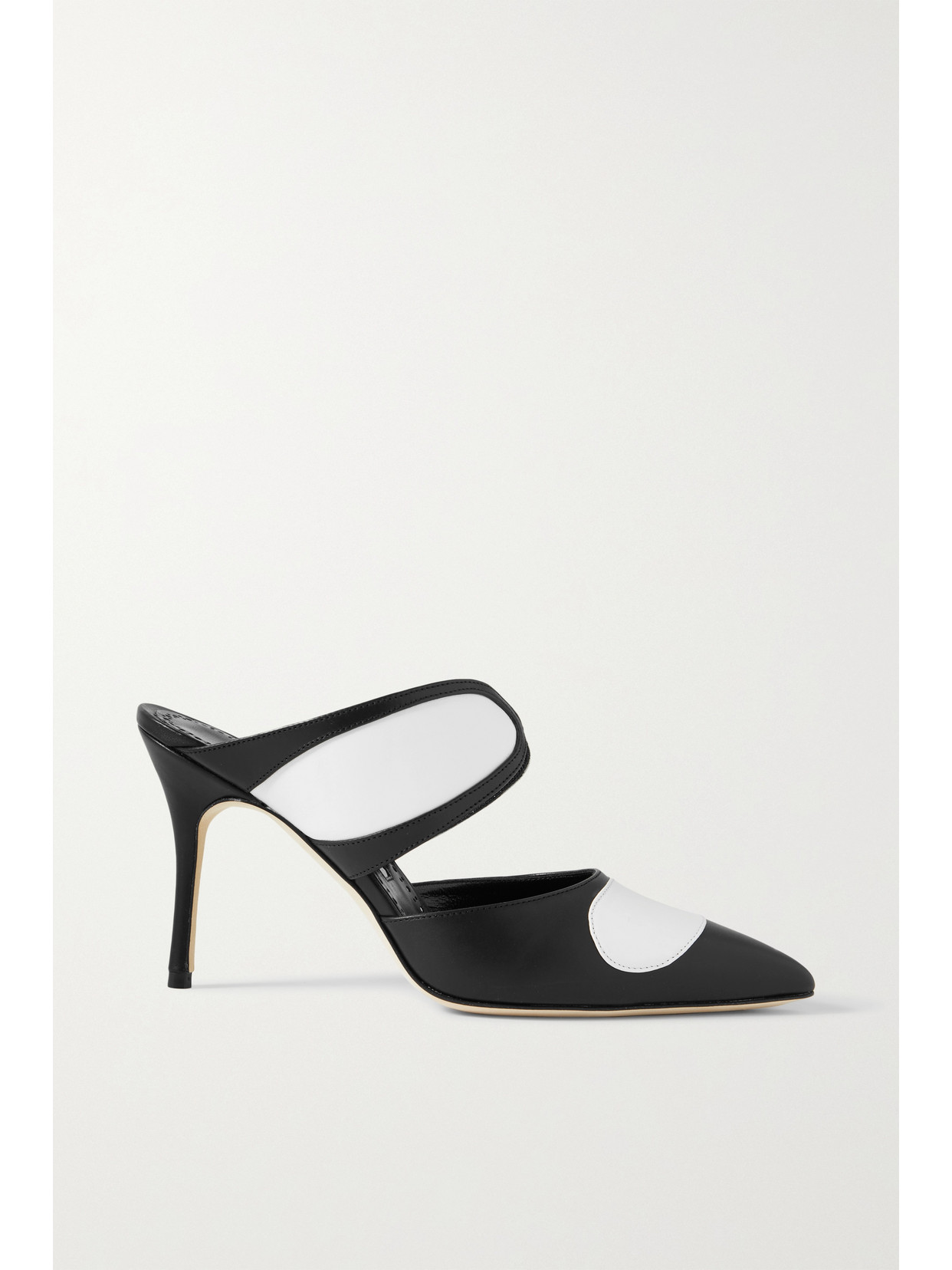 Manolo Blahnik Latescu 90 Two-tone Leather Mules In Black