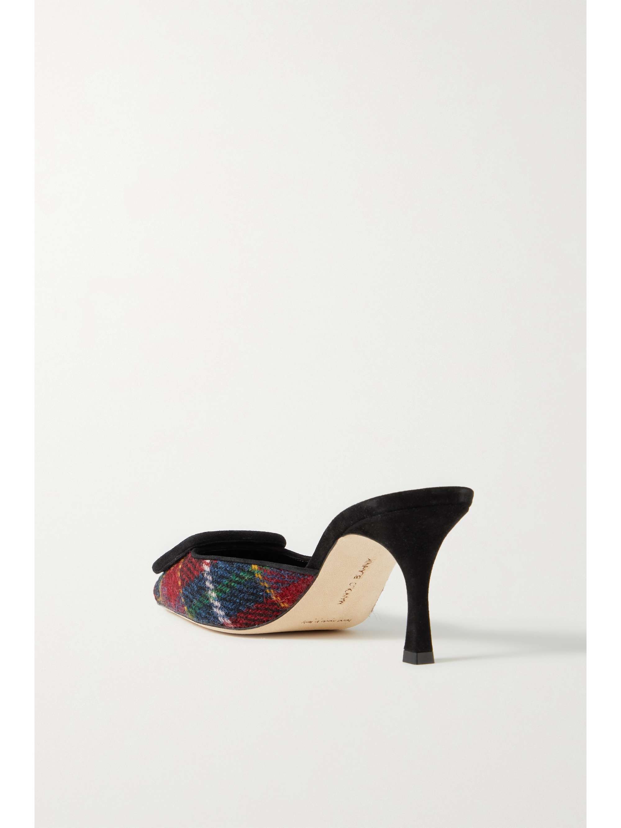 MANOLO BLAHNIK Maysale buckled checked wool and suede mules