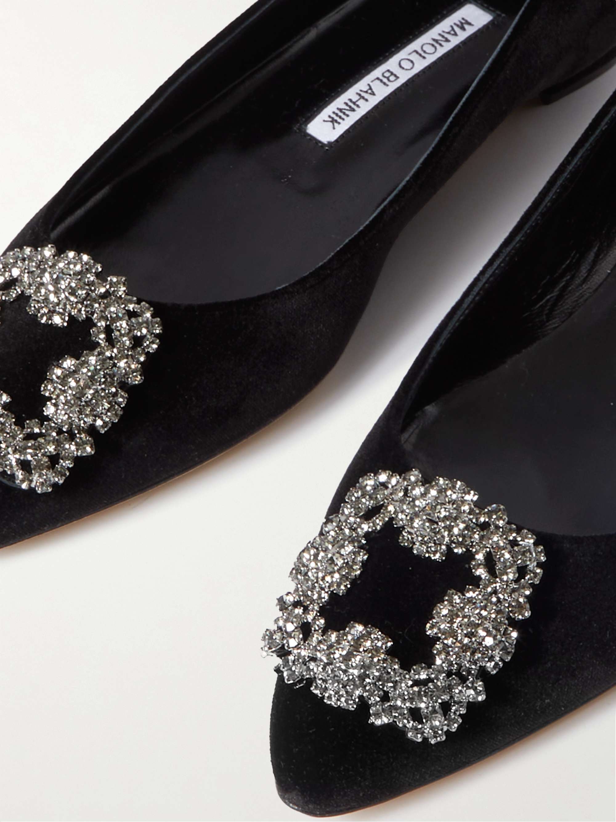 MANOLO BLAHNIK Hangisiflat embellished velvet point-toe flats