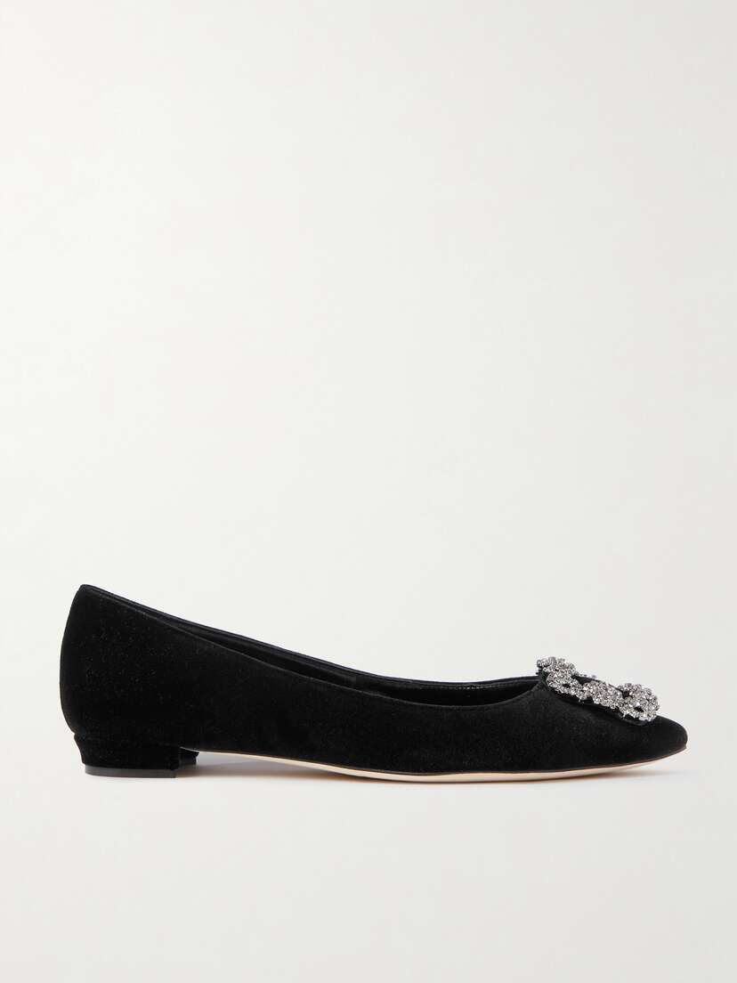 Manolo Blahnik Hangisiflat Embellished Velvet Point-toe Flats