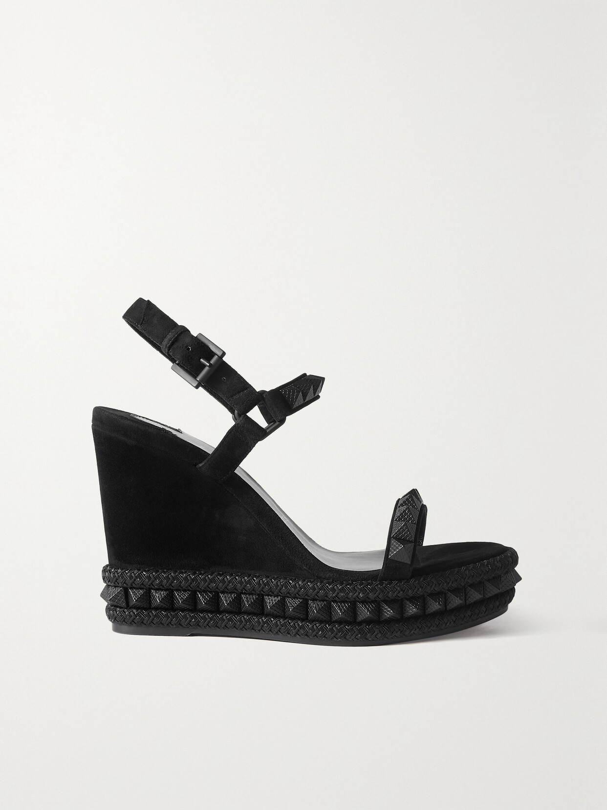 Christian Louboutin Pyraclou 110 Studded Velvet And Leather Wedge Sandals In Black