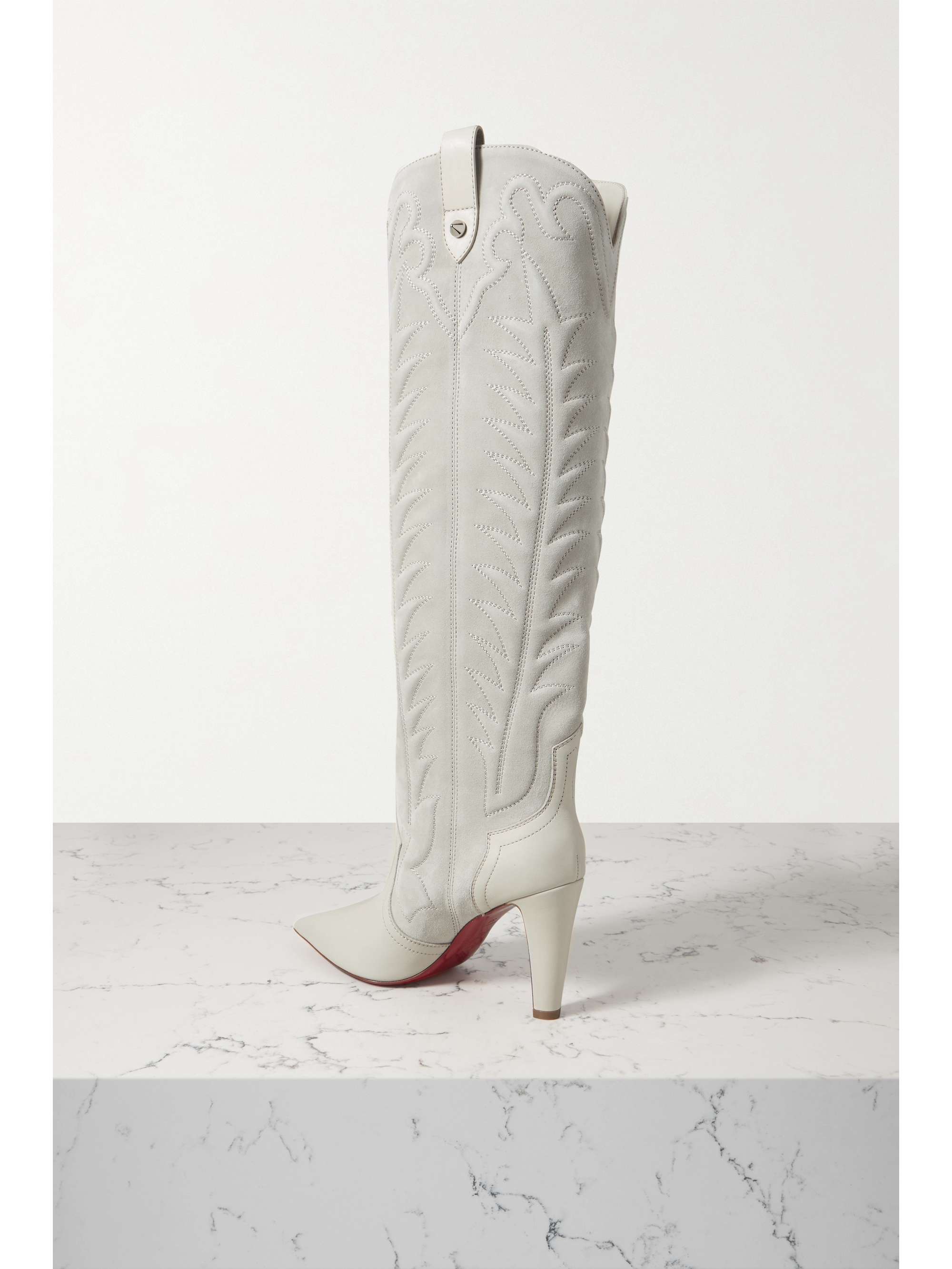 CHRISTIAN LOUBOUTIN Santia Botta 85 embroidered suede and leather knee boots