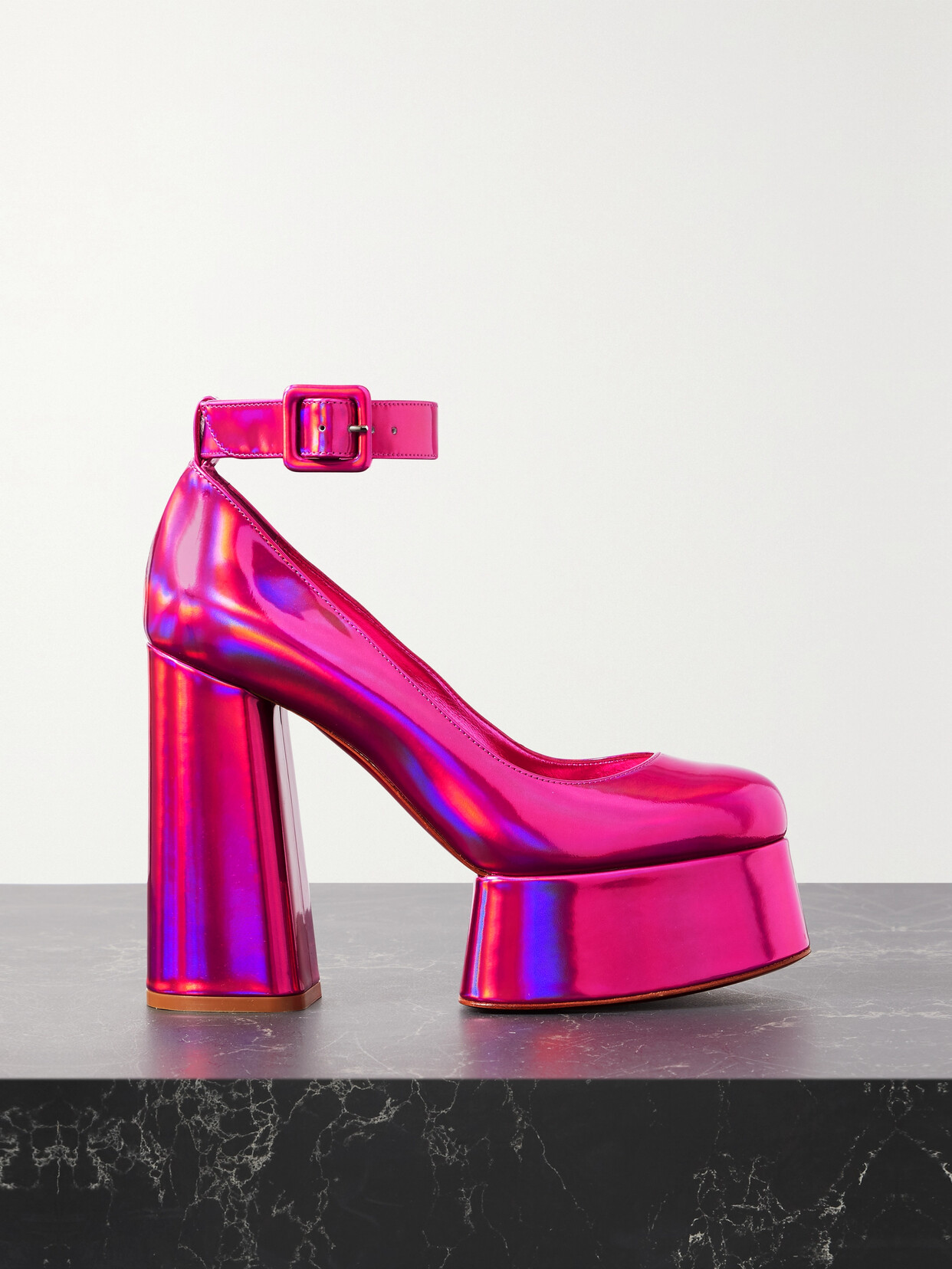 Christian Louboutin Yazefir 130 Iridescent Leather Platform Pumps - Pink