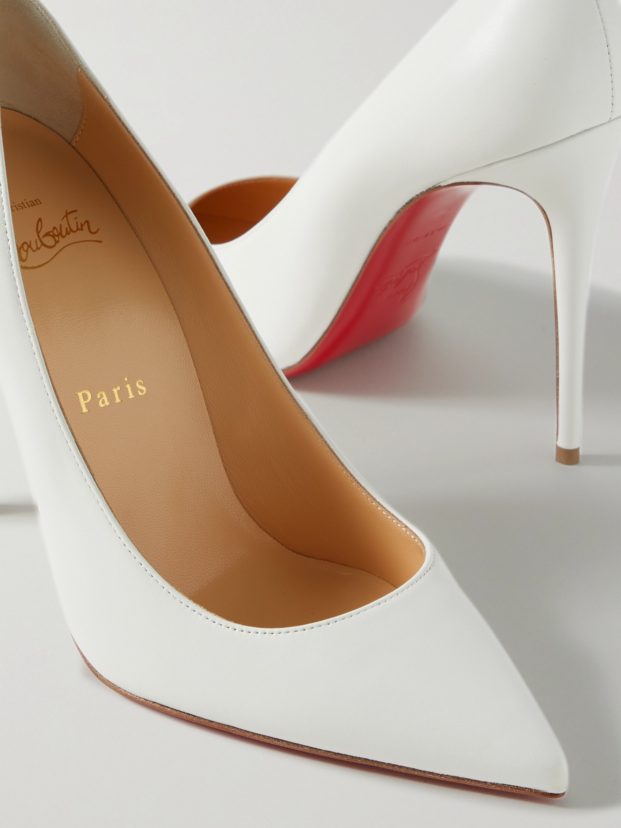 Shop Christian Louboutin Kate 100 Leather Pumps In White