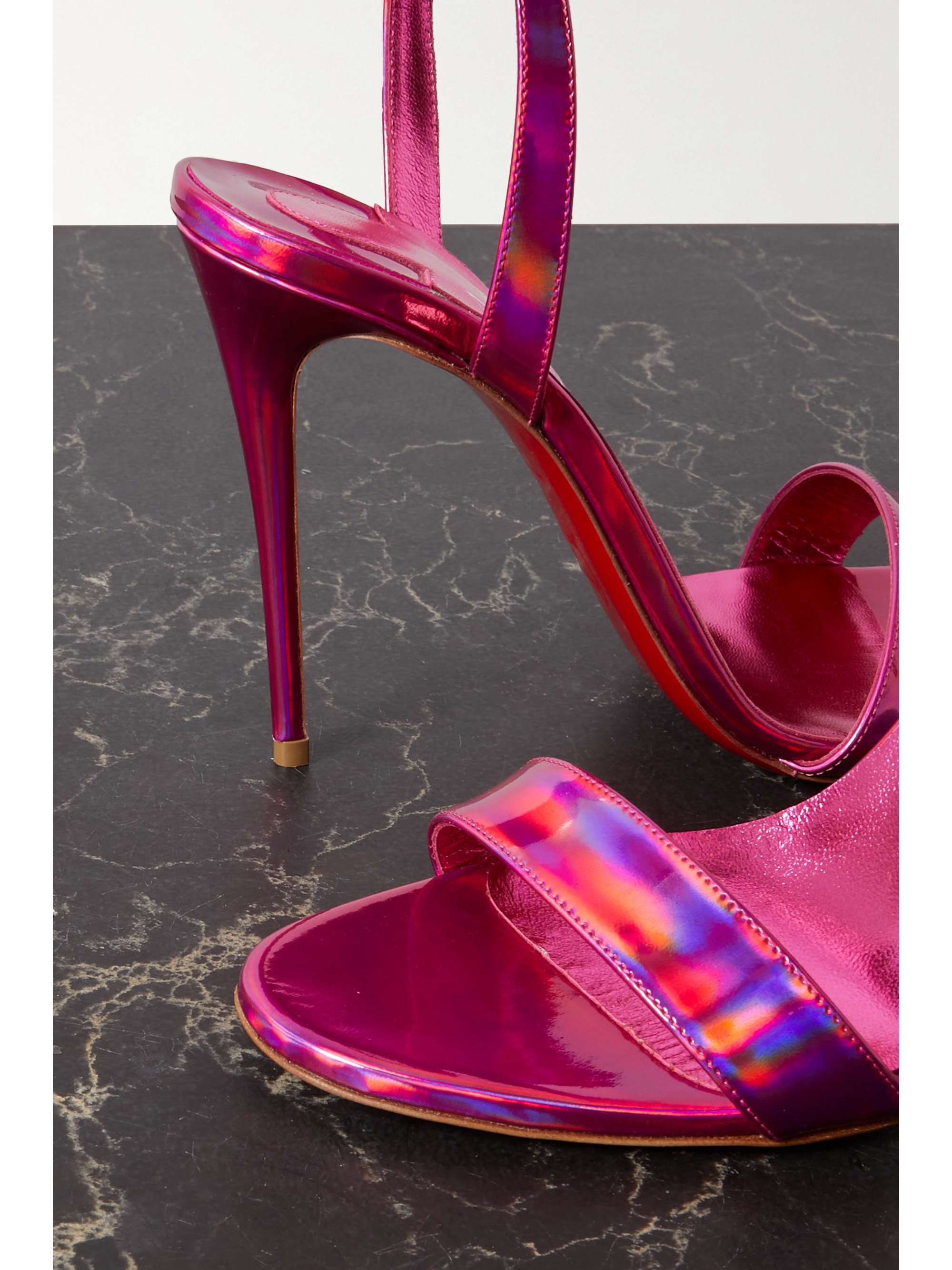 CHRISTIAN LOUBOUTIN Loubi Girl 100 iridescent leather sandals | NET-A ...