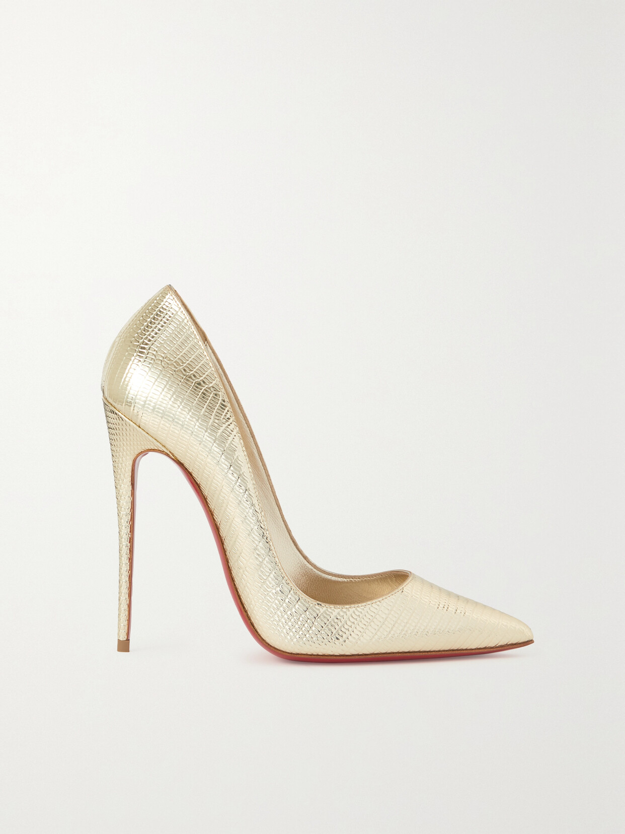 Shop Christian Louboutin So Kate 120 Metallic Lizard-effect Leather Pumps In Gold