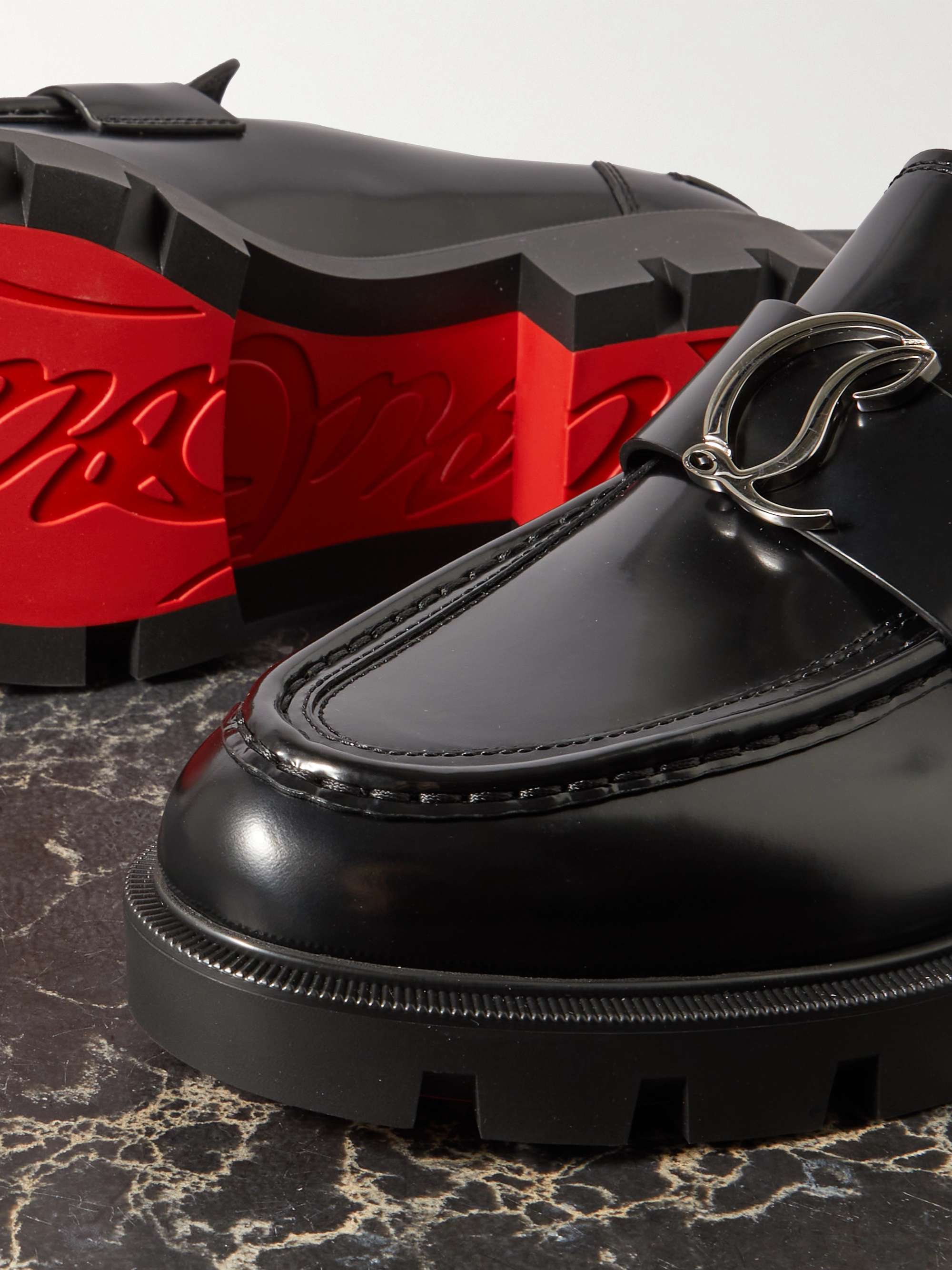 Christian Louboutin- Black patent leather slip on / loafer with