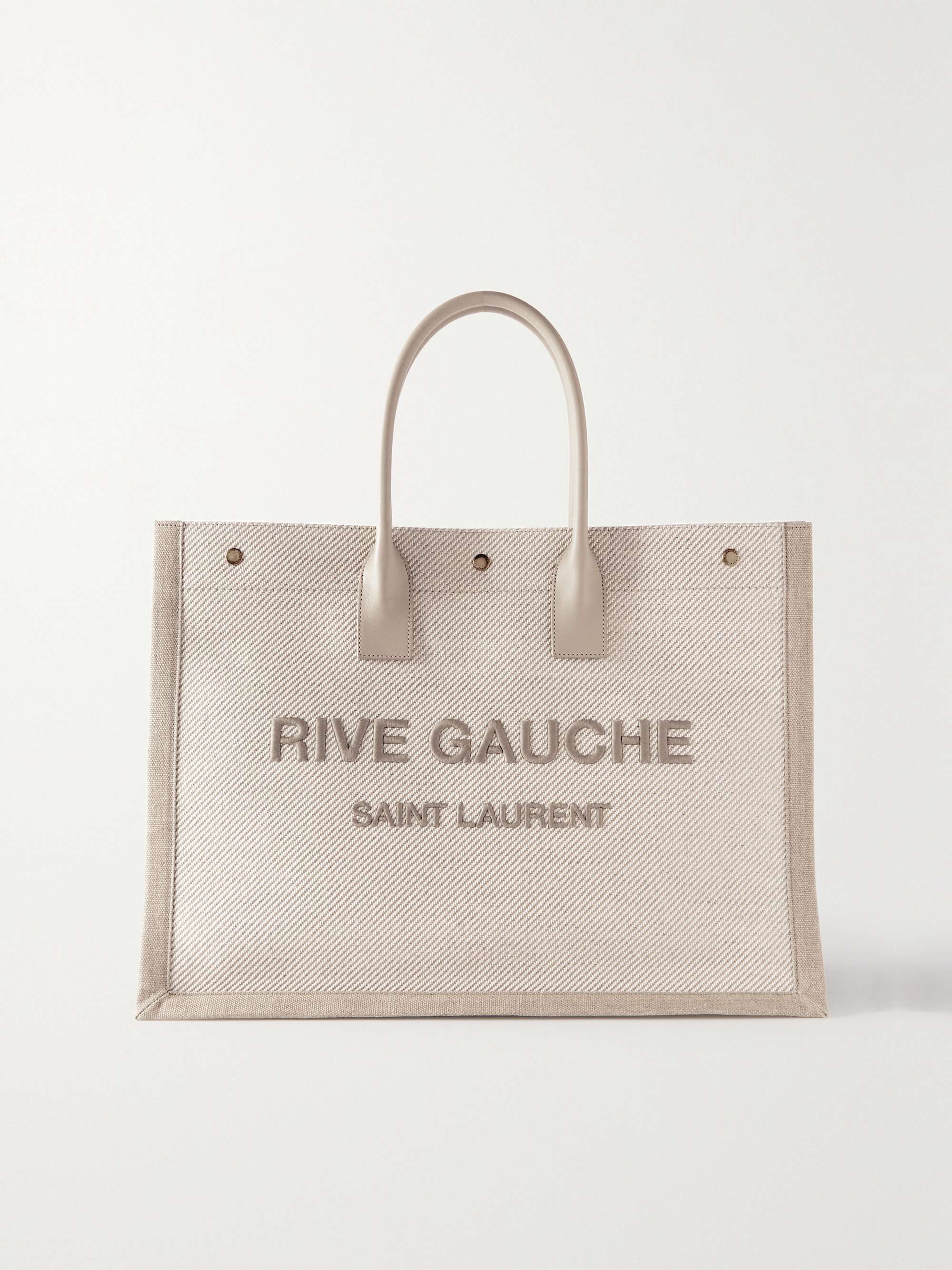 Rive Gauche leather-trimmed embroidered canvas tote
