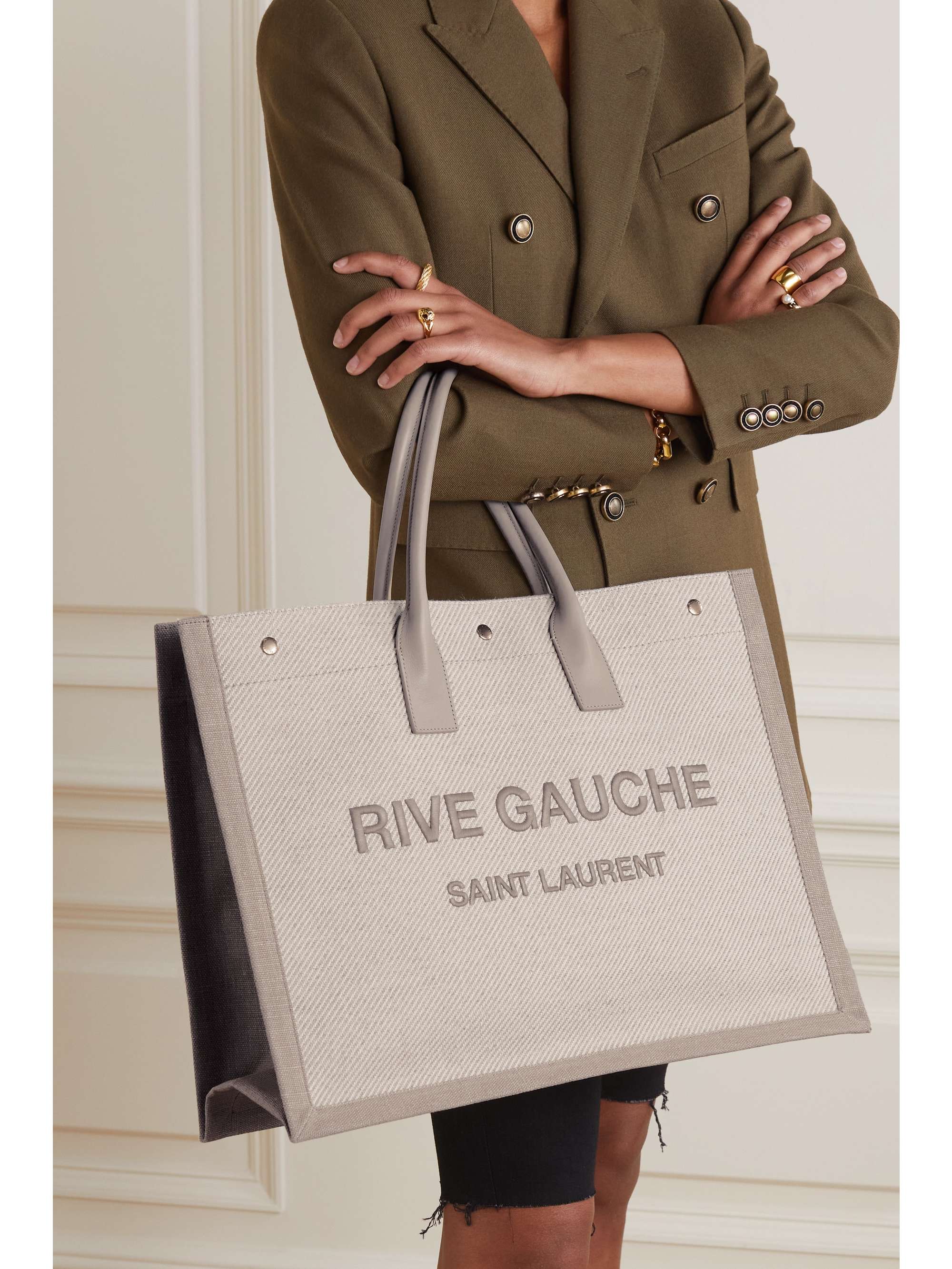 Rive Gauche leather-trimmed printed canvas tote