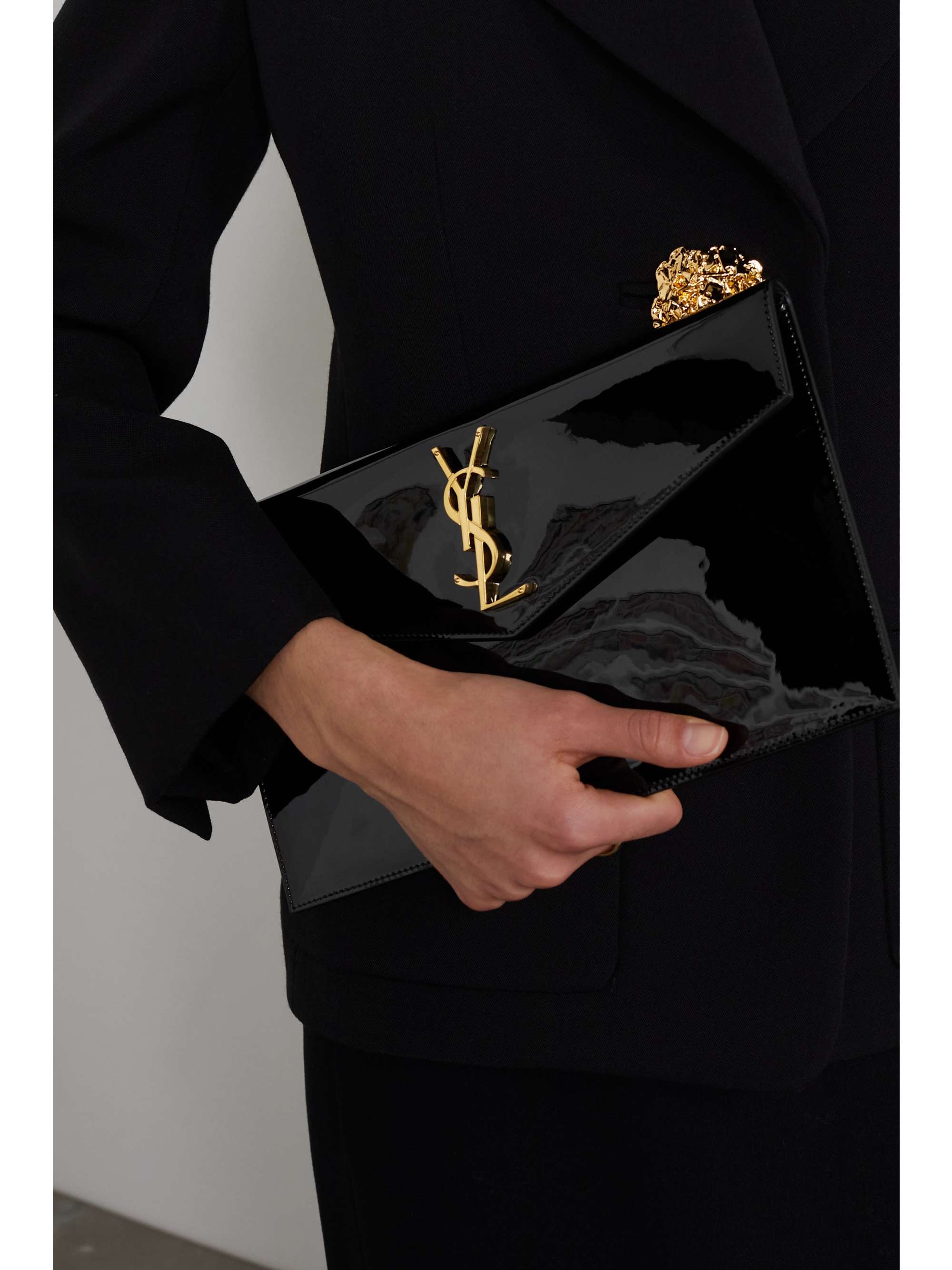 SAINT LAURENT Uptown patent-leather pouch