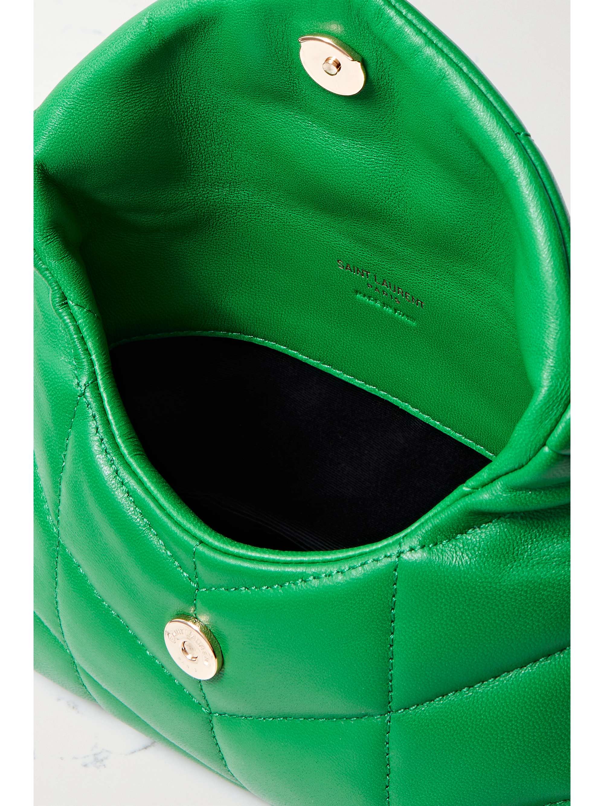 Green Loulou Puffer quilted leather clutch SAINT LAURENT NETAPORTER