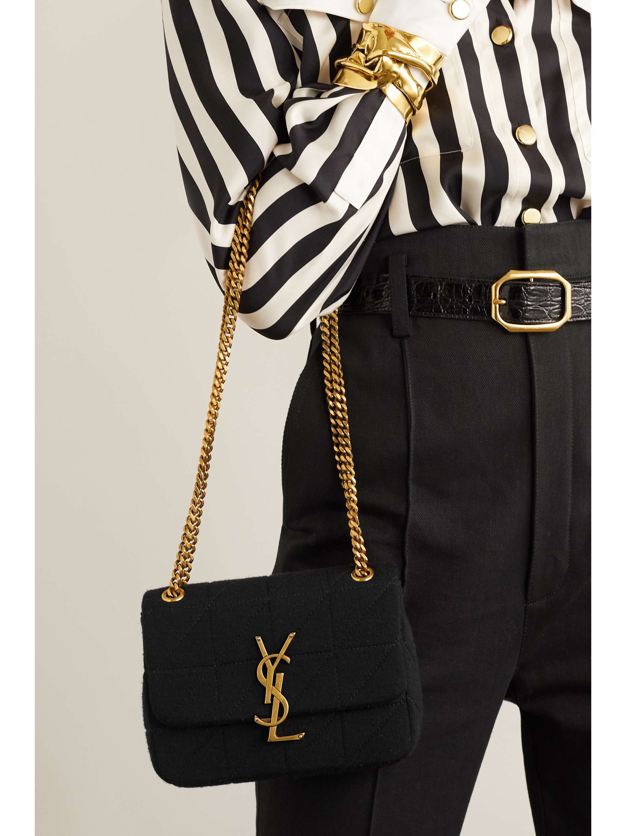 Saint Laurent Jamie Mini Quilted Wool Black Crossbody Bag - Chronostore