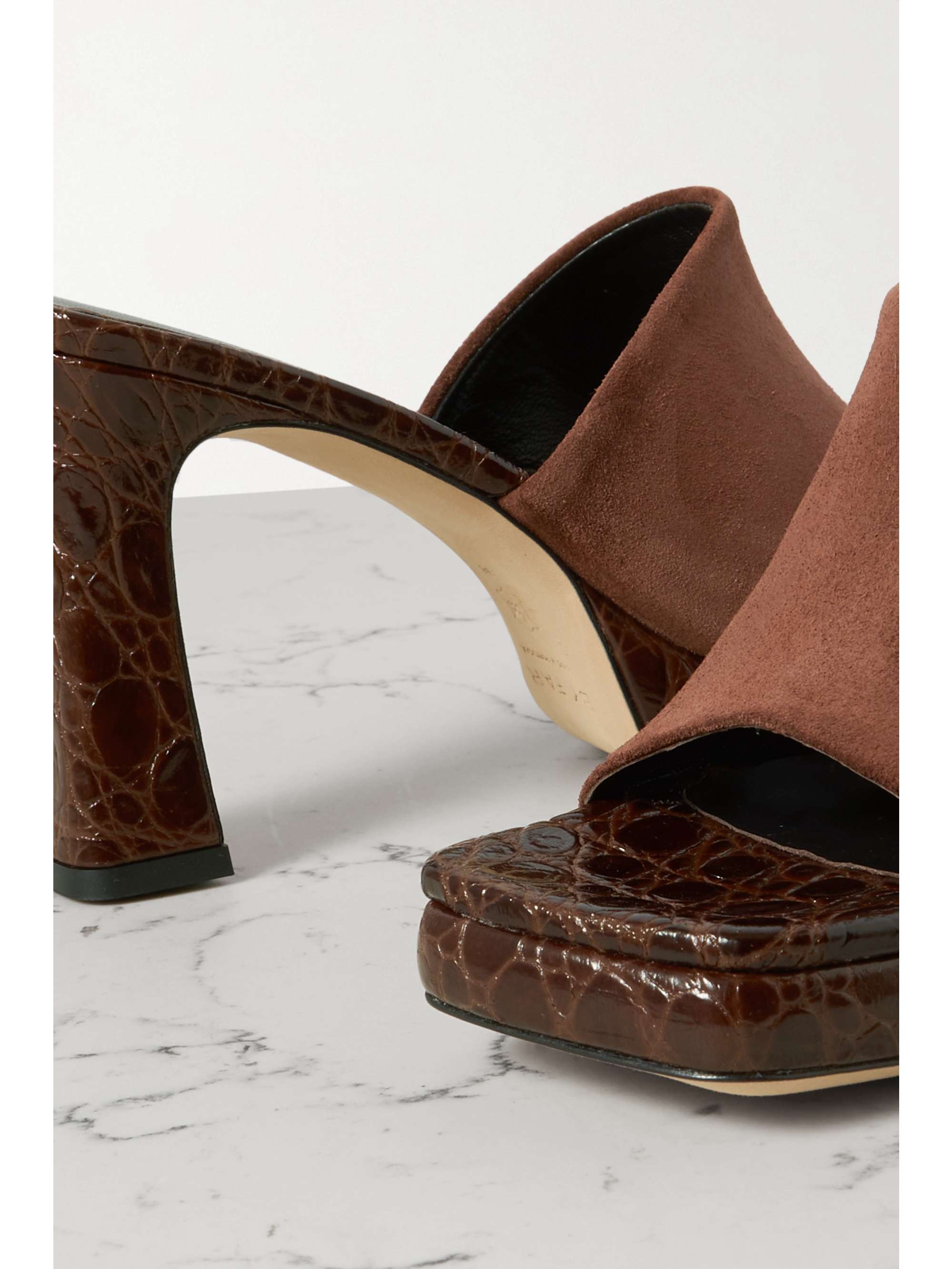BY FAR Beliz croc effect leather and suede platform mules NET A