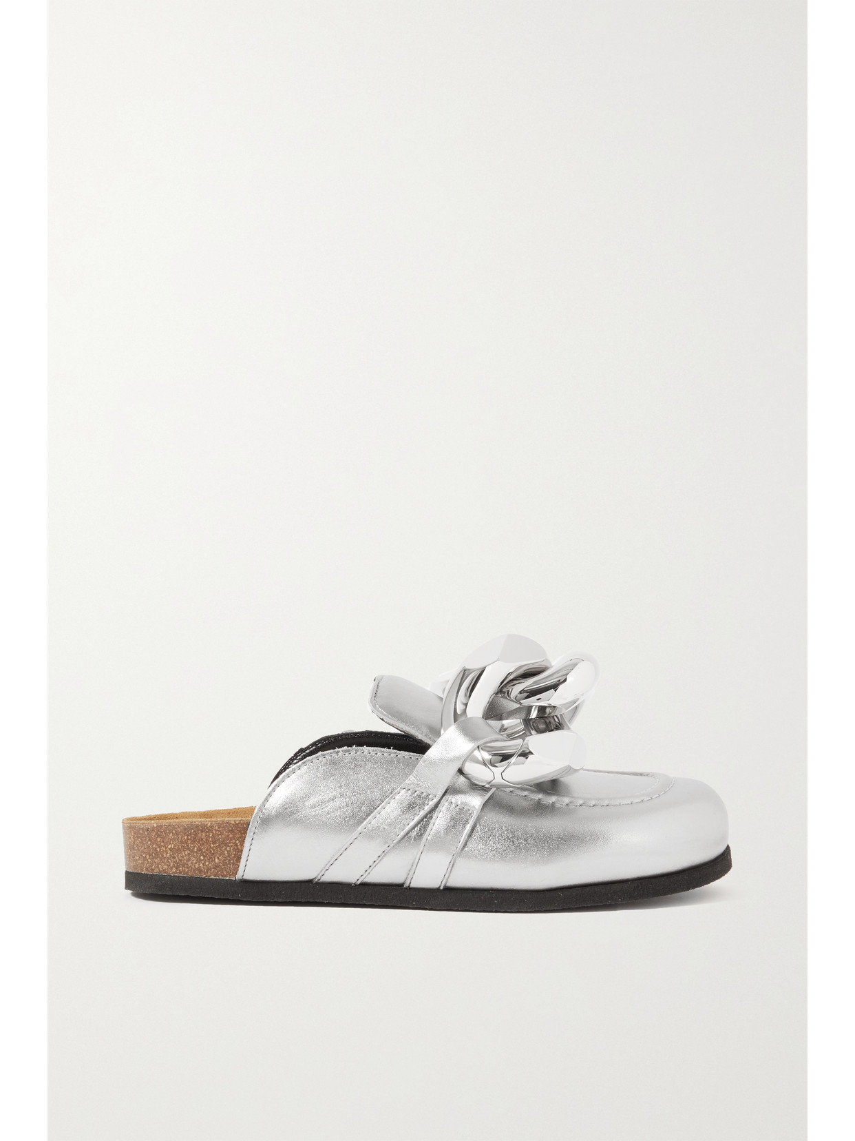 JW Anderson Chain-embellished Metallic Leather Slippers - Silver