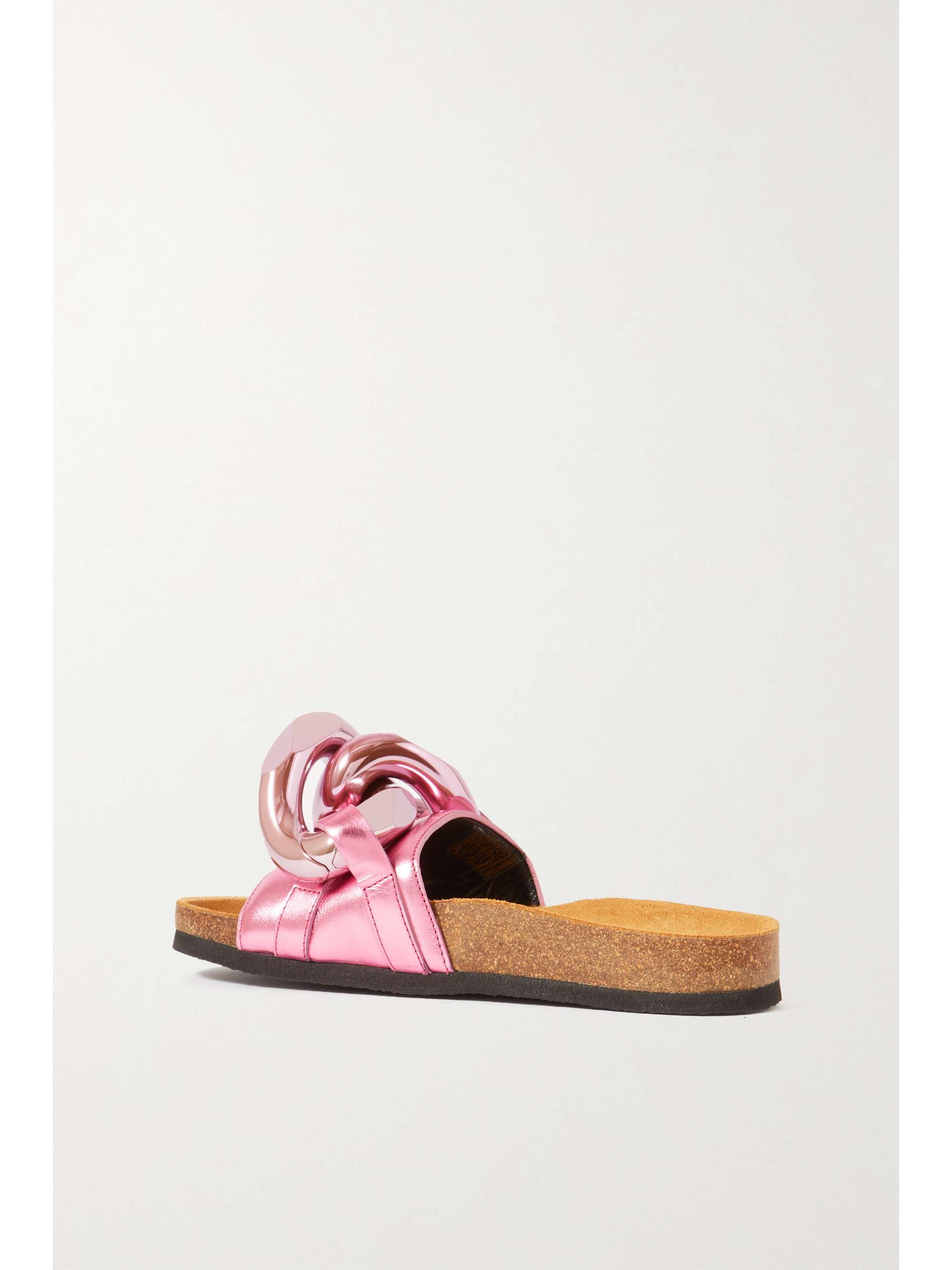 JW ANDERSON Chain-embellished metallic leather slides