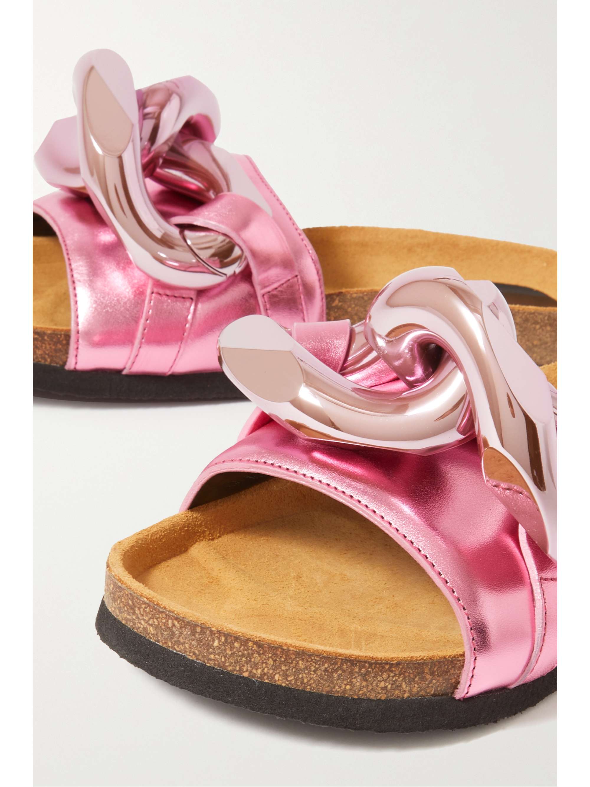 JW ANDERSON Chain-embellished metallic leather slides
