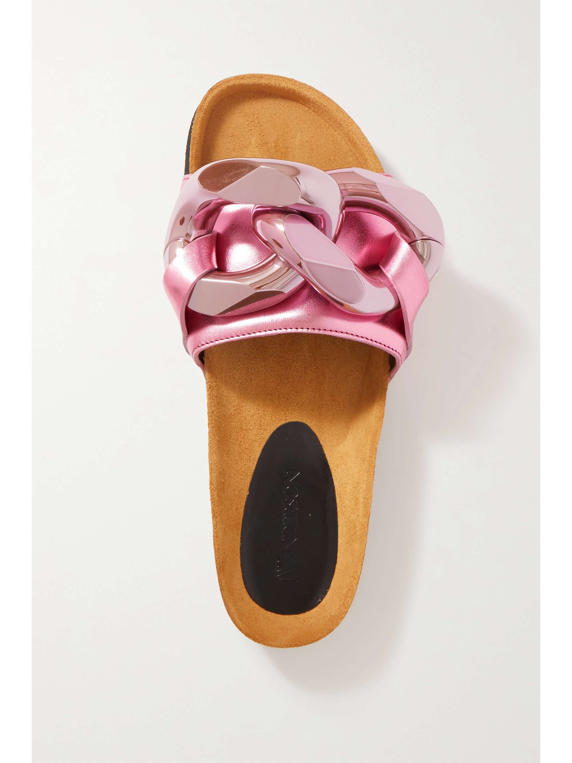 JW ANDERSON Chain-embellished metallic leather slides