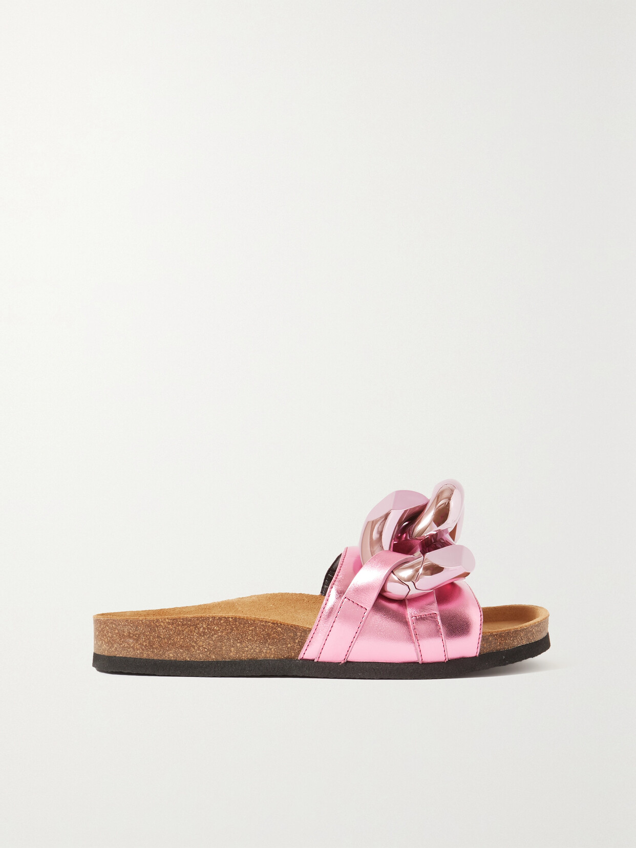 JW Anderson - Chain-embellished Metallic Leather Slides - Pink