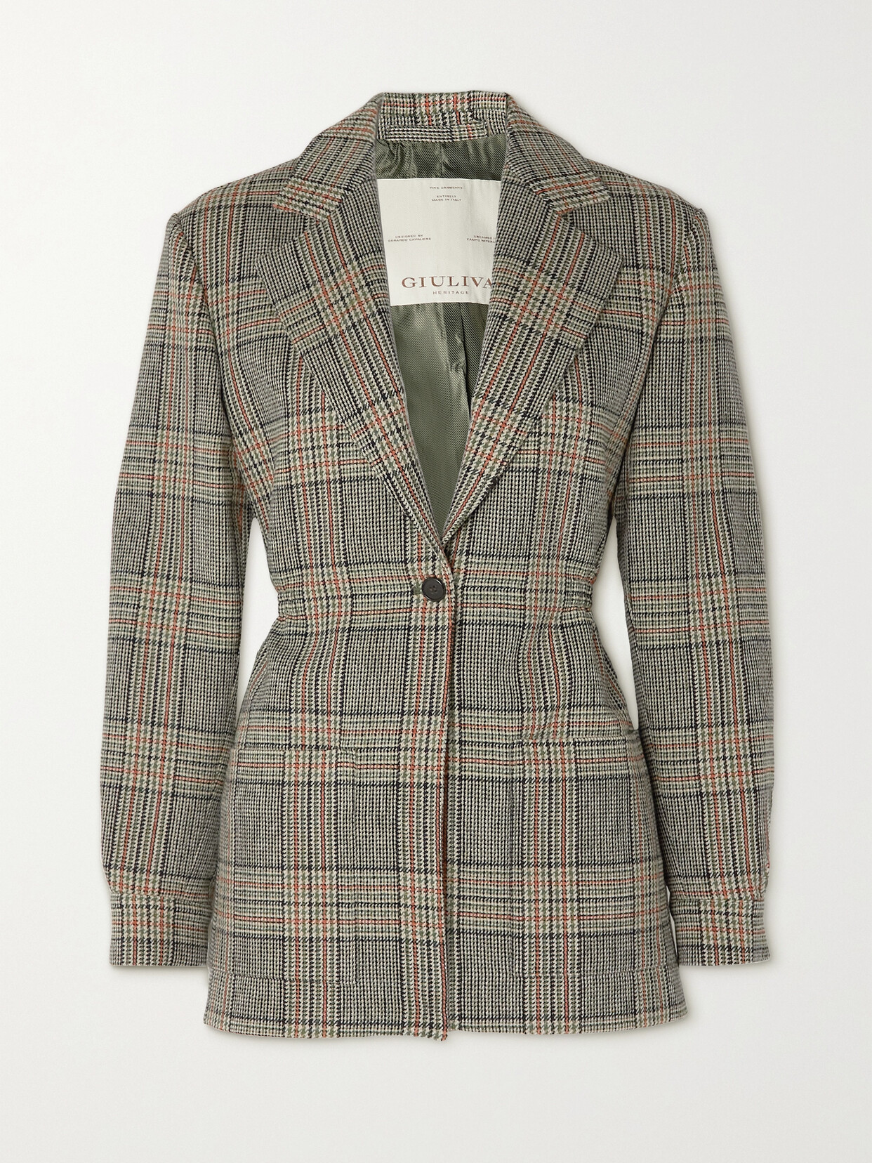 Giuliva Heritage The Elena Prince Of Wales Checked Wool Blazer In Neutrals