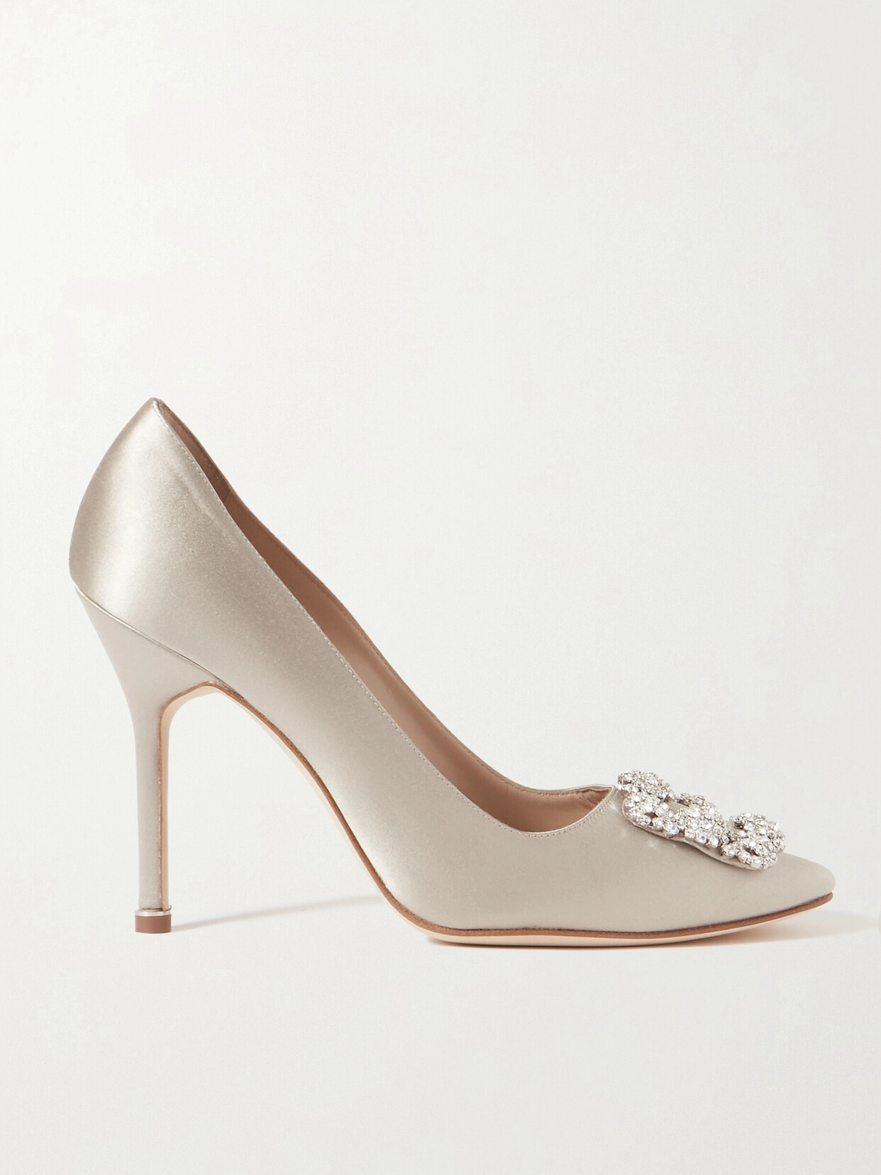 Manolo Blahnik Hangisi 105 Embellished Satin Pumps In Gray