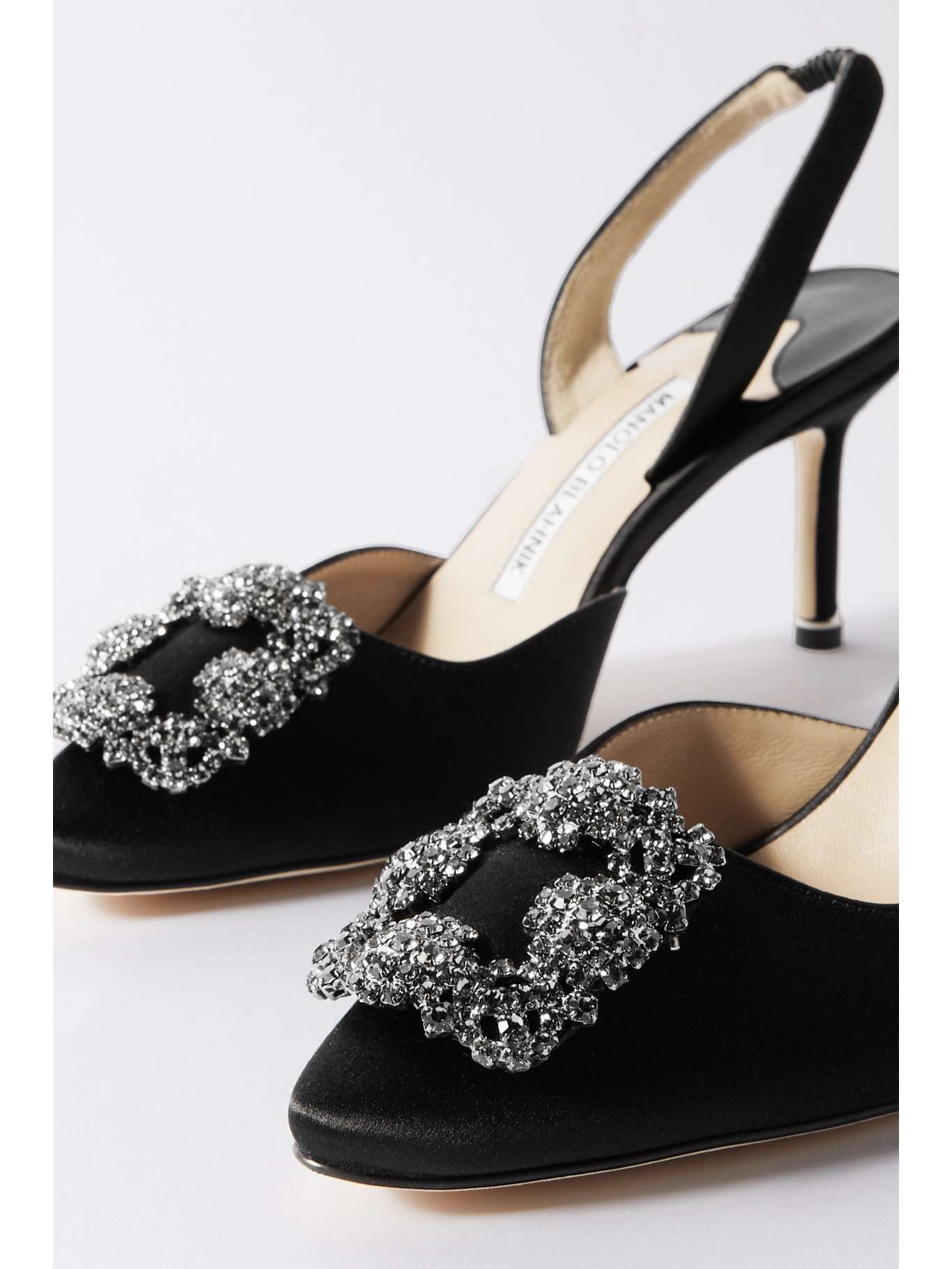 Black Hangisli 70 embellished satin slingback pumps MANOLO BLAHNIK