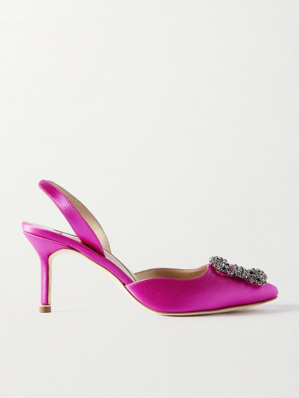 MANOLO BLAHNIK HANGISLI 70 EMBELLISHED SATIN SLINGBACK PUMPS