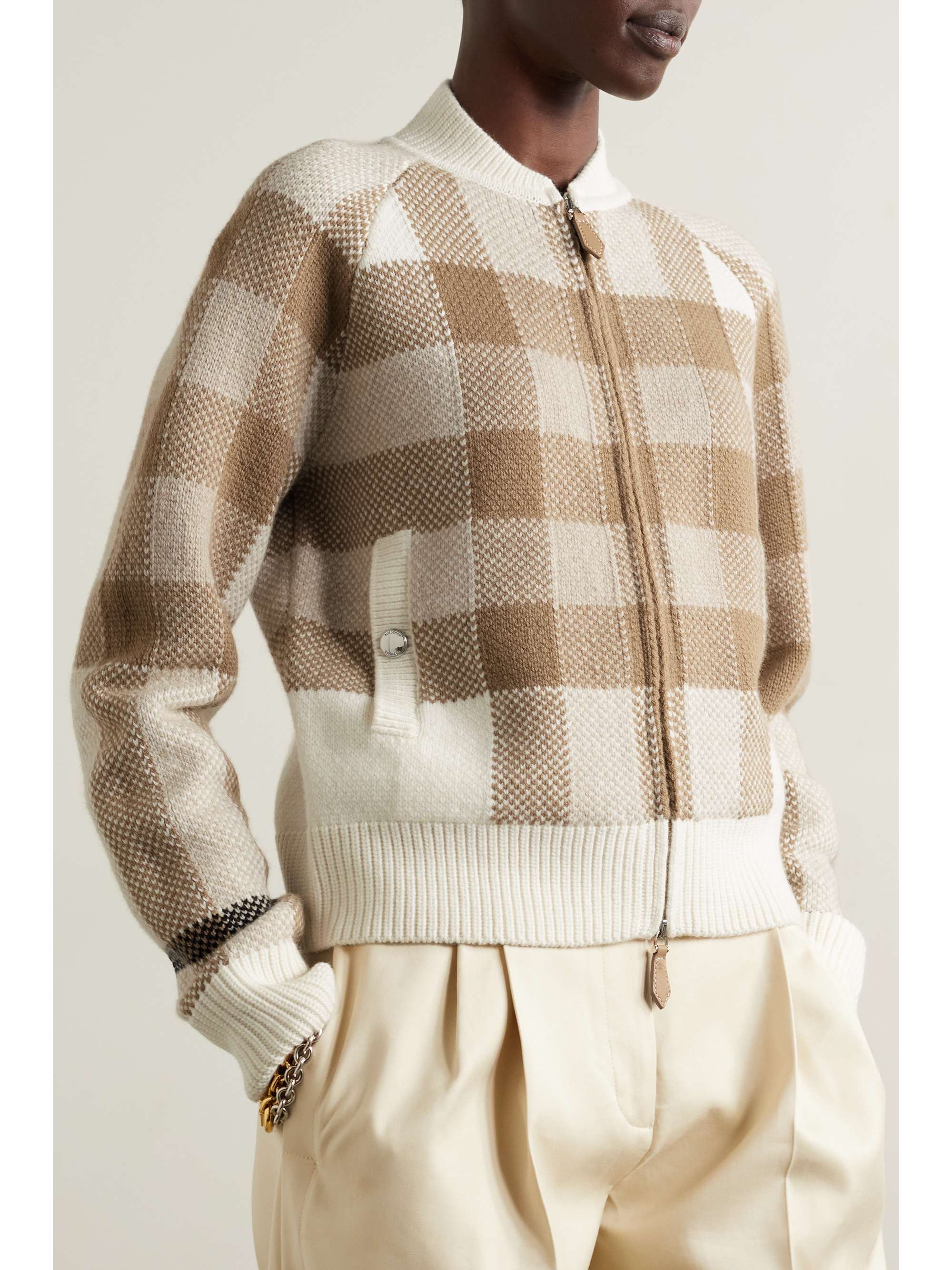 BURBERRY Checked wool and cashmere-blend bomber jacket