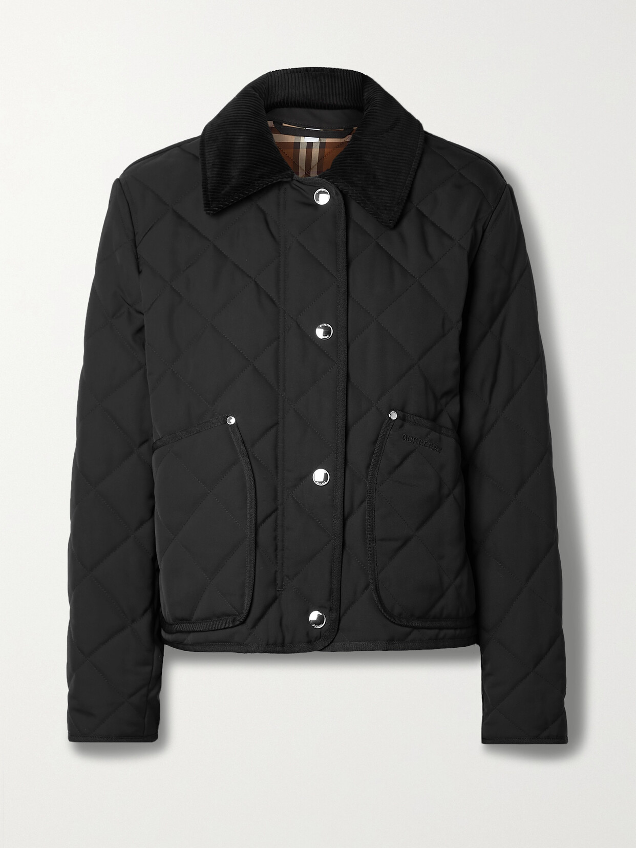 Shop Burberry Corduroy-trimmed Quilted Twill Jacket In Black