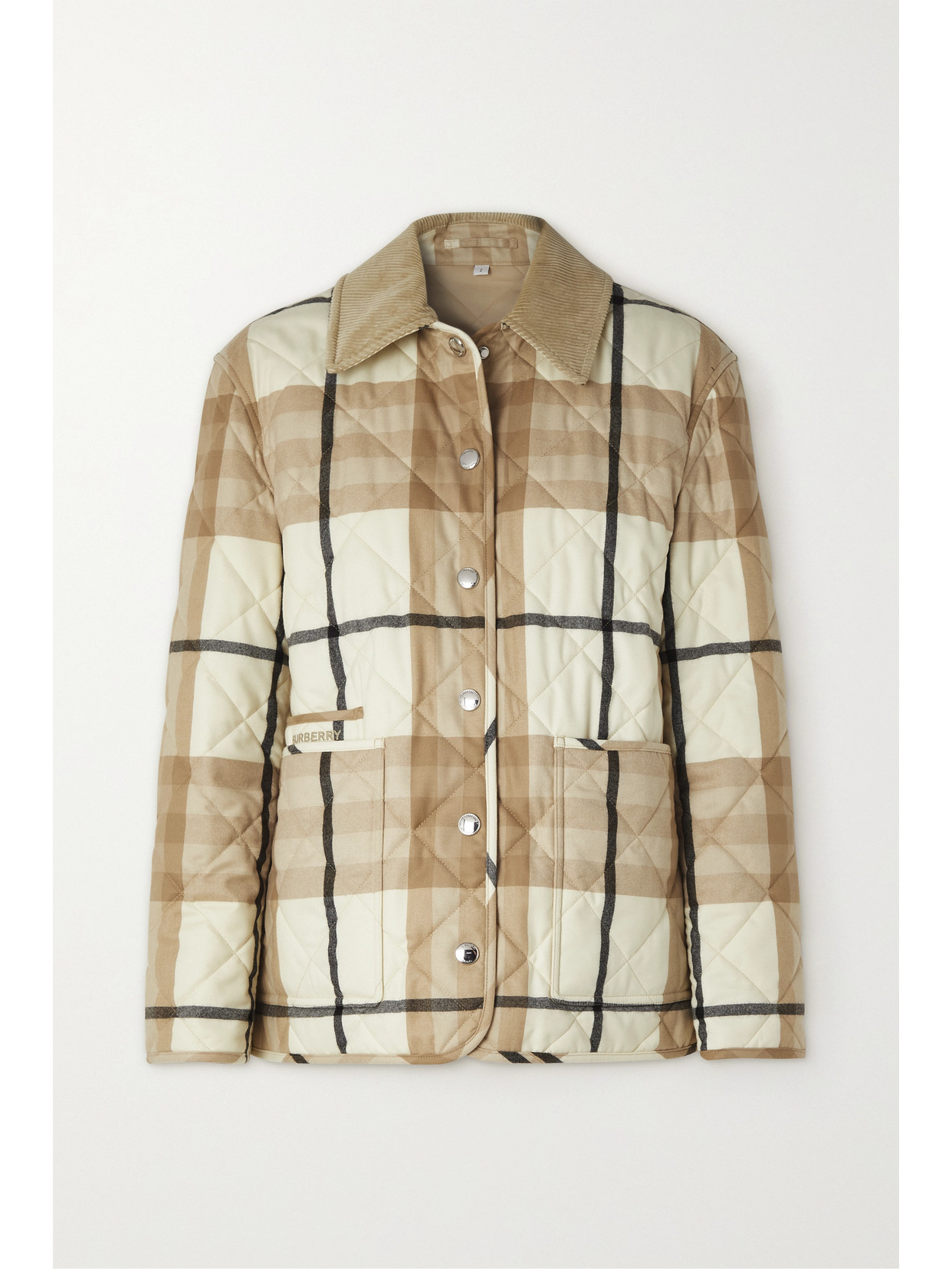 Burberry Corduroy-trimmed Checked Quilted Wool-twill Jacket In Beige