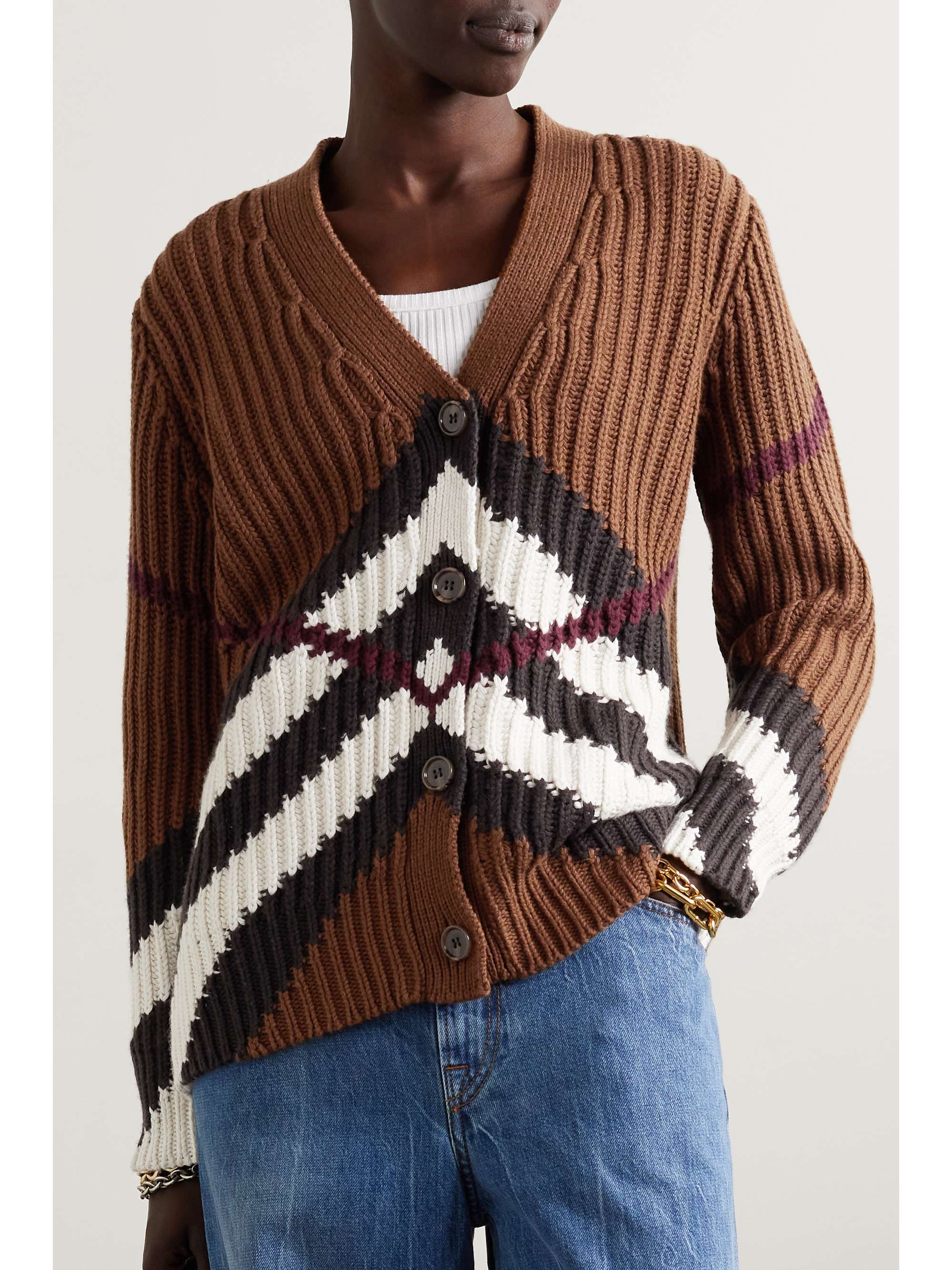 Brown Striped ribbed cashmere and 