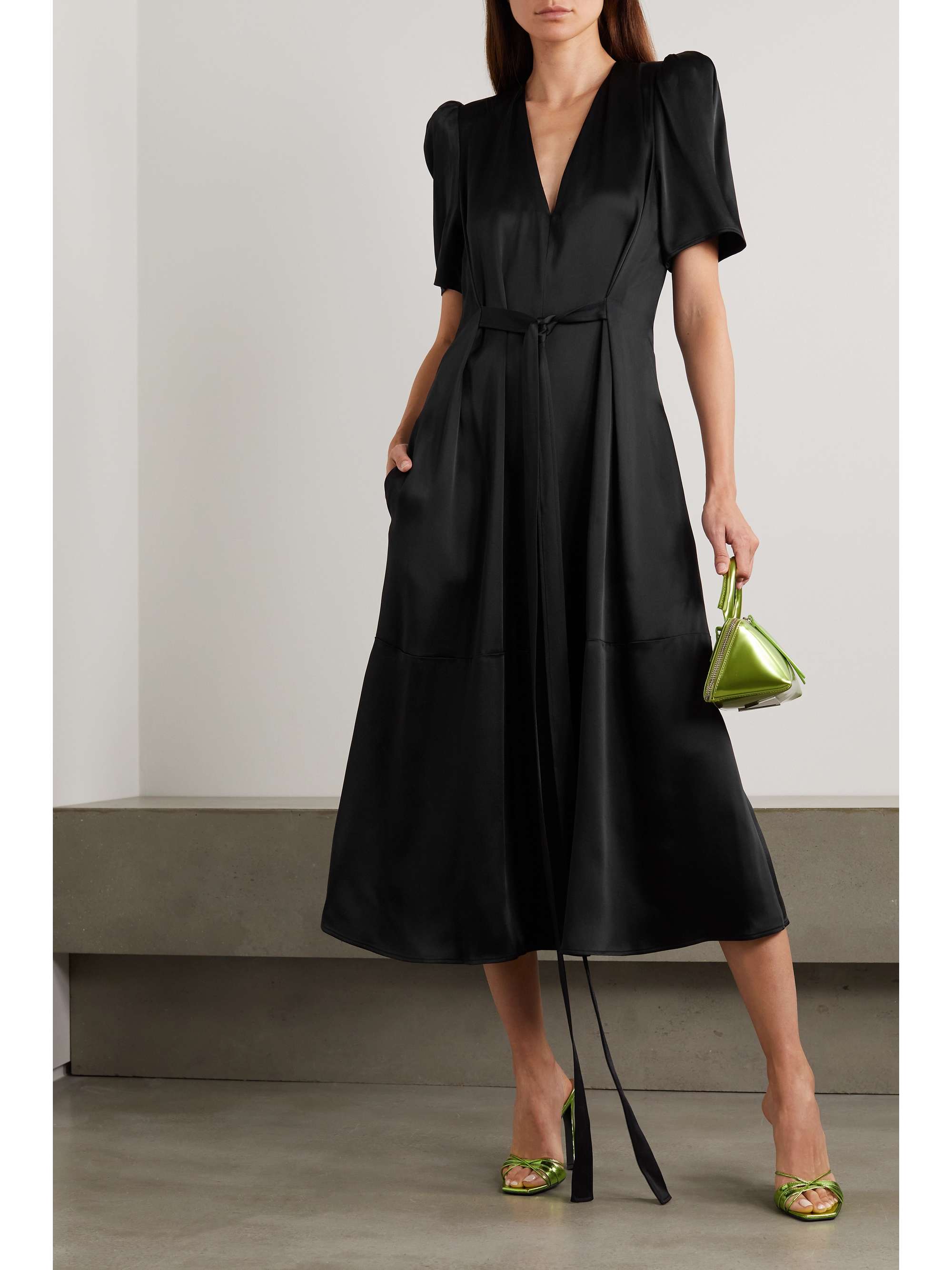 STELLA MCCARTNEY 配腰带缎布中长连衣裙